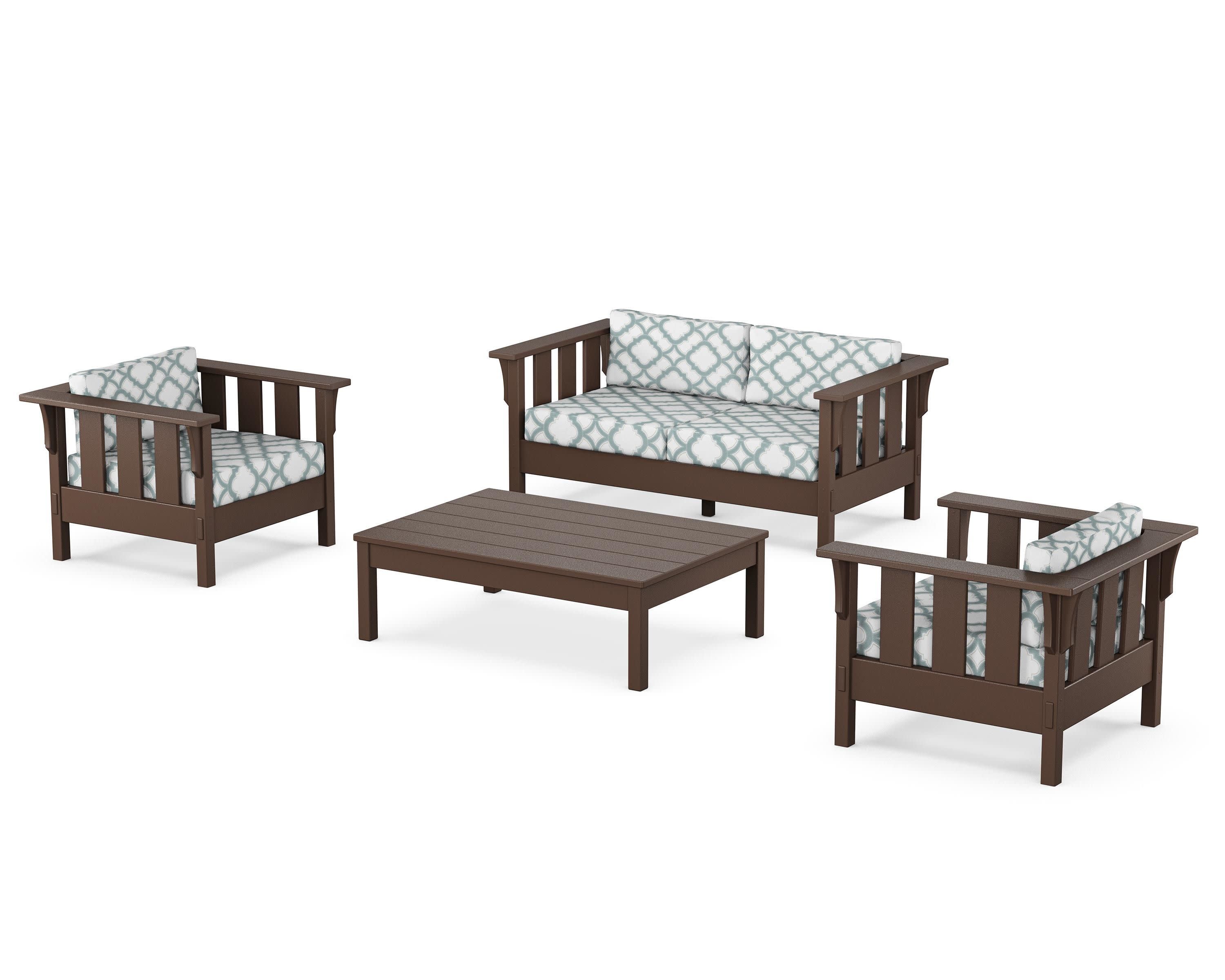 Acadia 4-Piece Deep Seating Set with Loveseat in Mahogany / Trellis Glacier Spa
