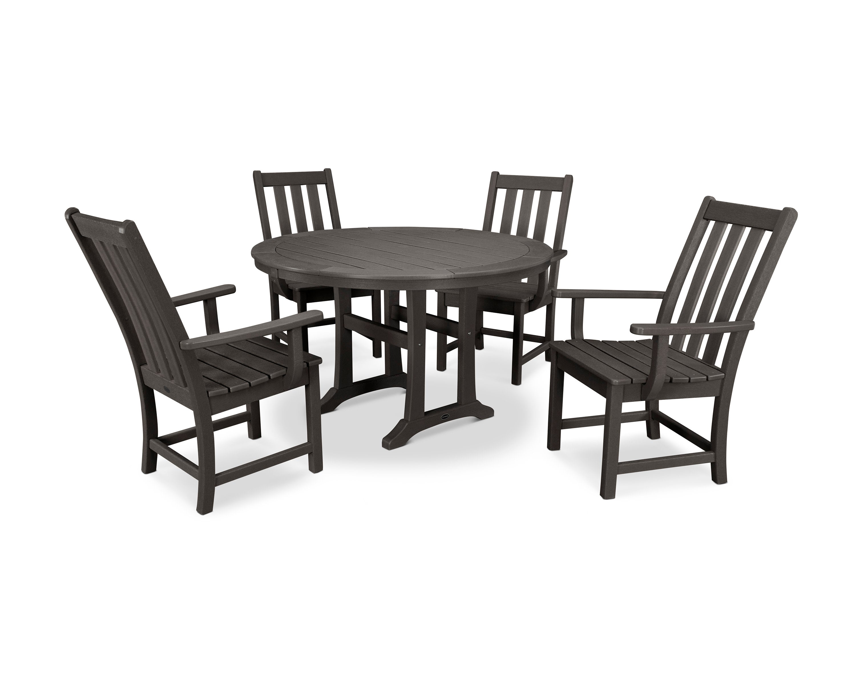 Vineyard 5-Piece Round Dining Set with Trestle Legs in Vintage Coffee