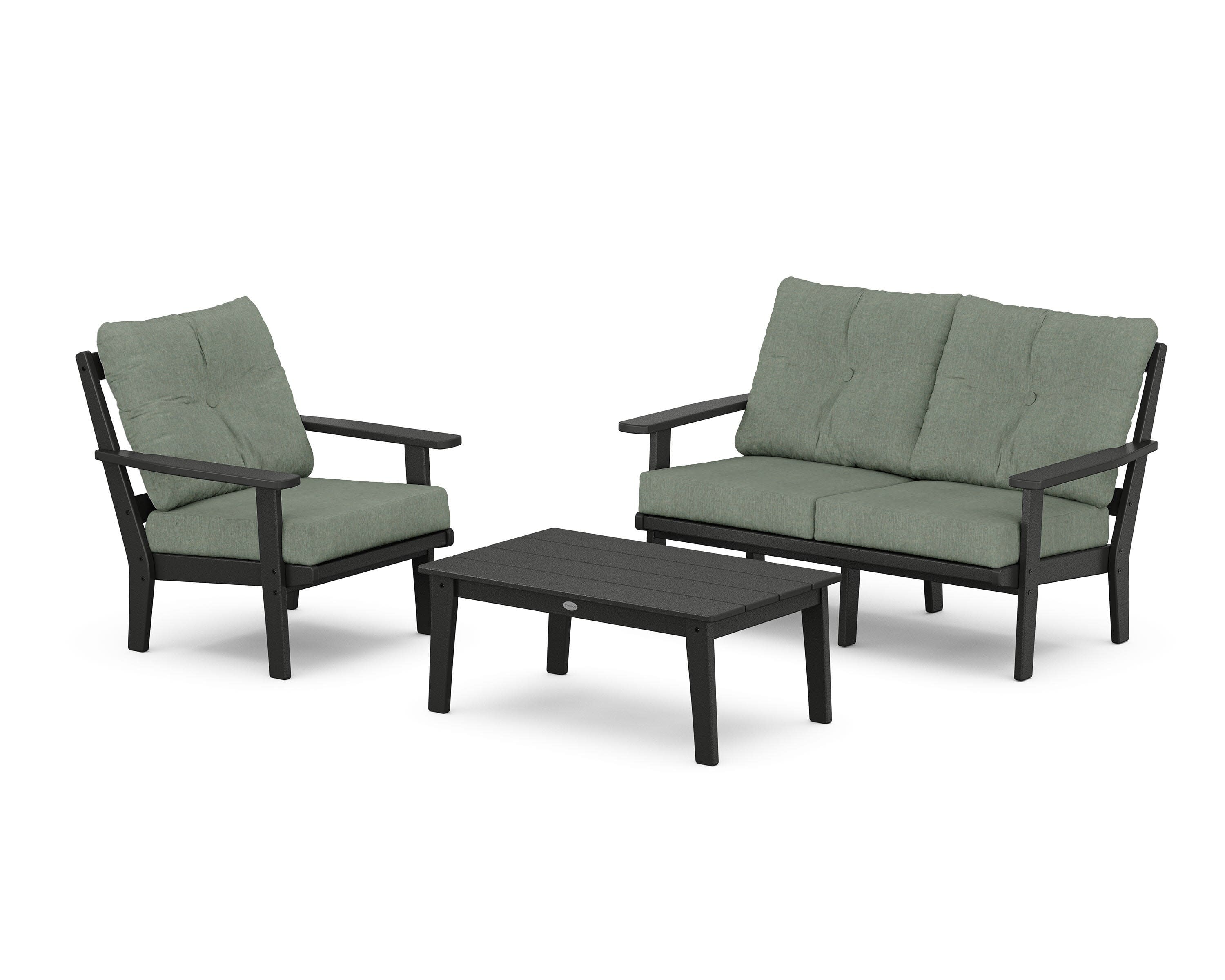 Prairie 3-Piece Deep Seating Set with Loveseat in Black / Cast Sage