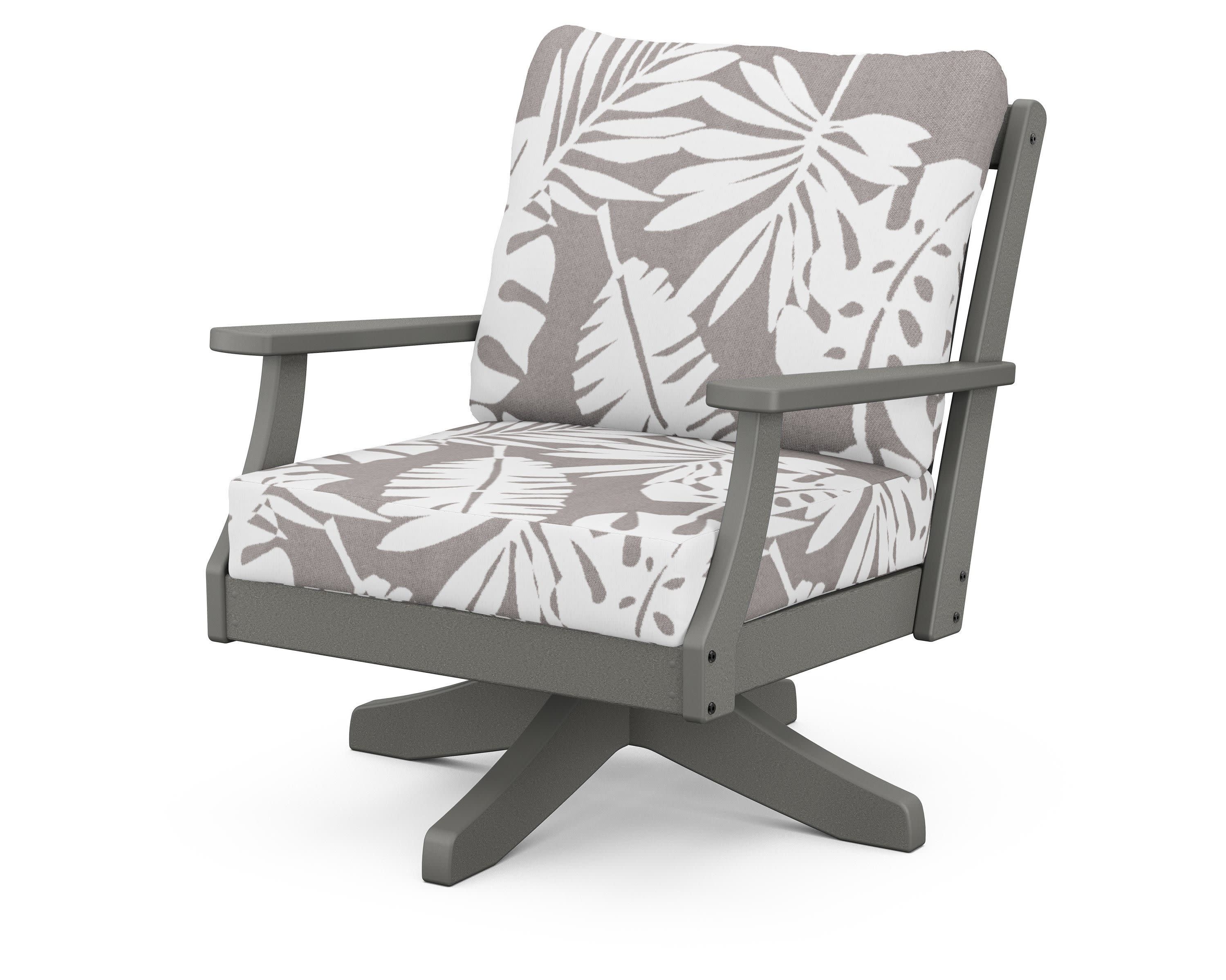 Braxton Deep Seating Swivel Chair in Slate Grey / Leaf Grey Mist