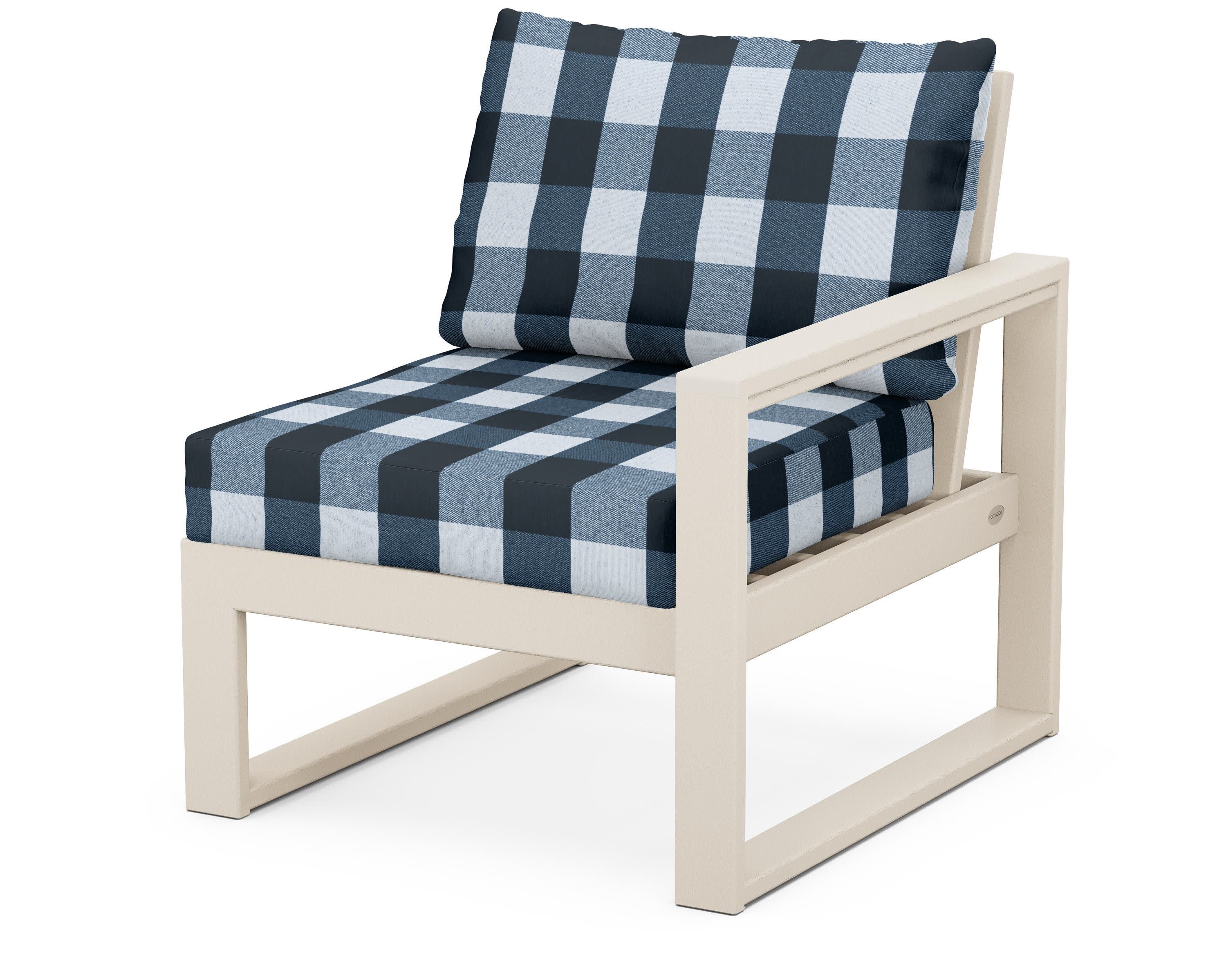 EDGE Modular Right Arm Chair in Sand / Buffalo Plaid Marine Indigo