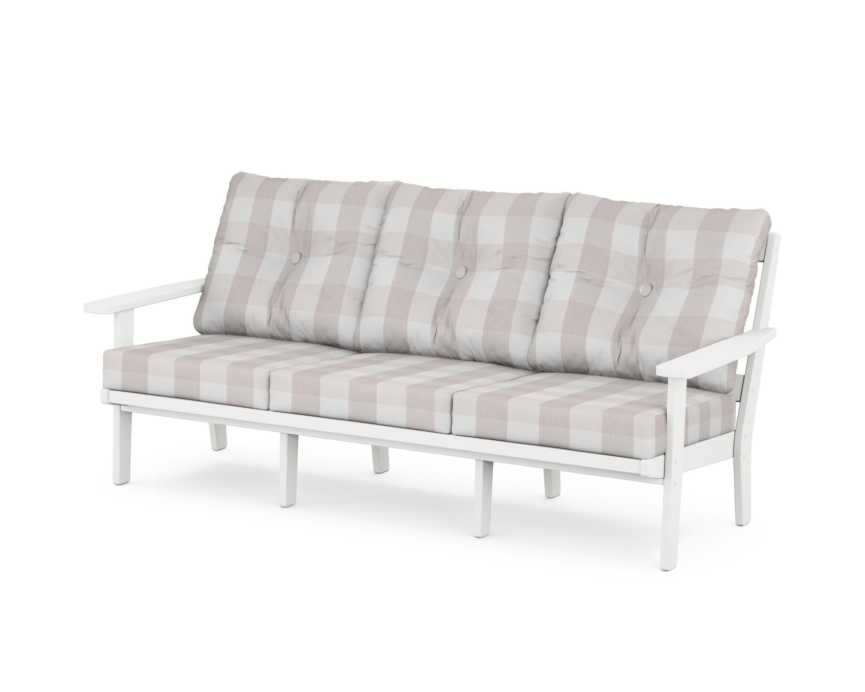 PrairieDeep Seating Sofa in White / Buffalo Plaid Dune Burlap