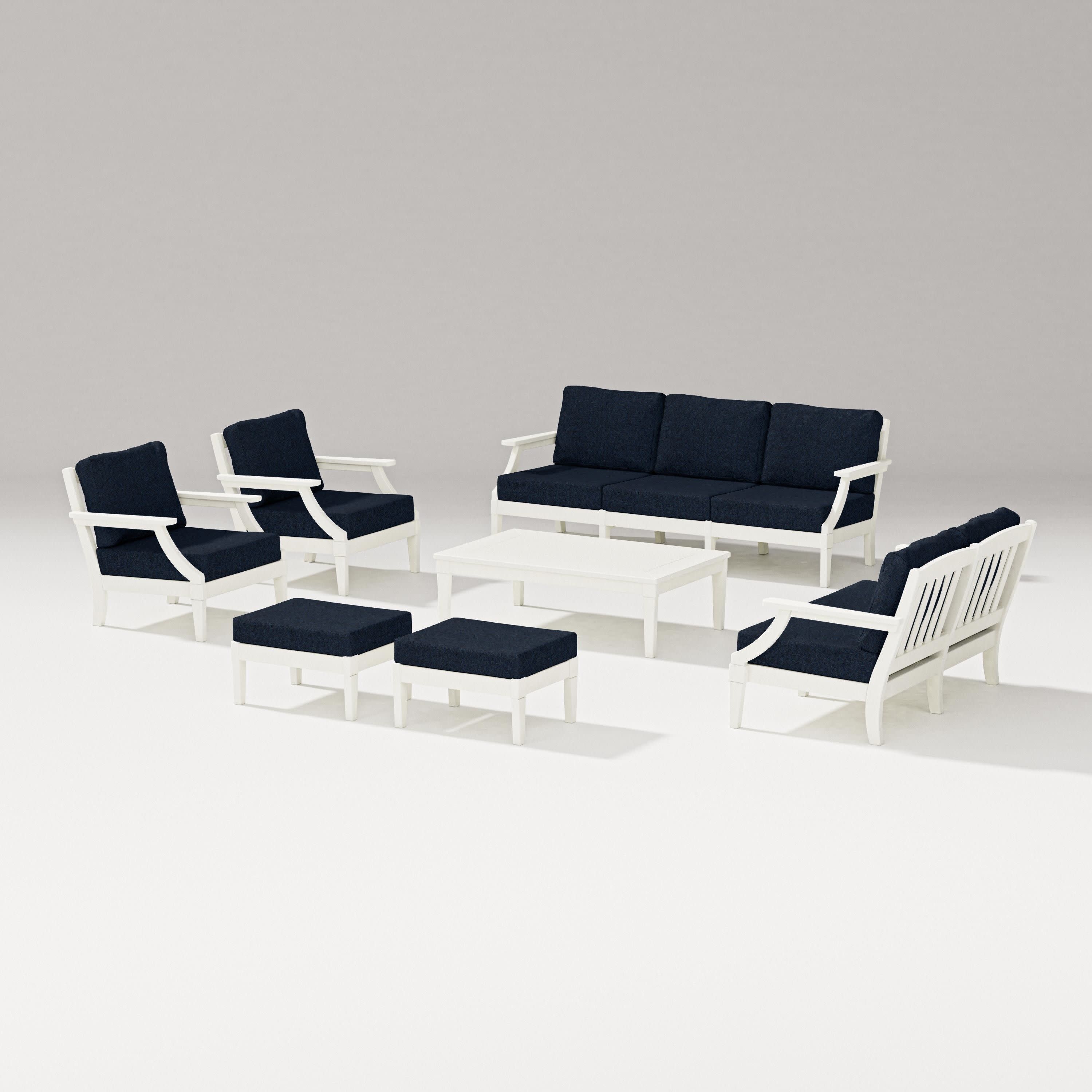 Estate 7-Piece Lounge Sofa Set in Vintage White / Marine Indigo