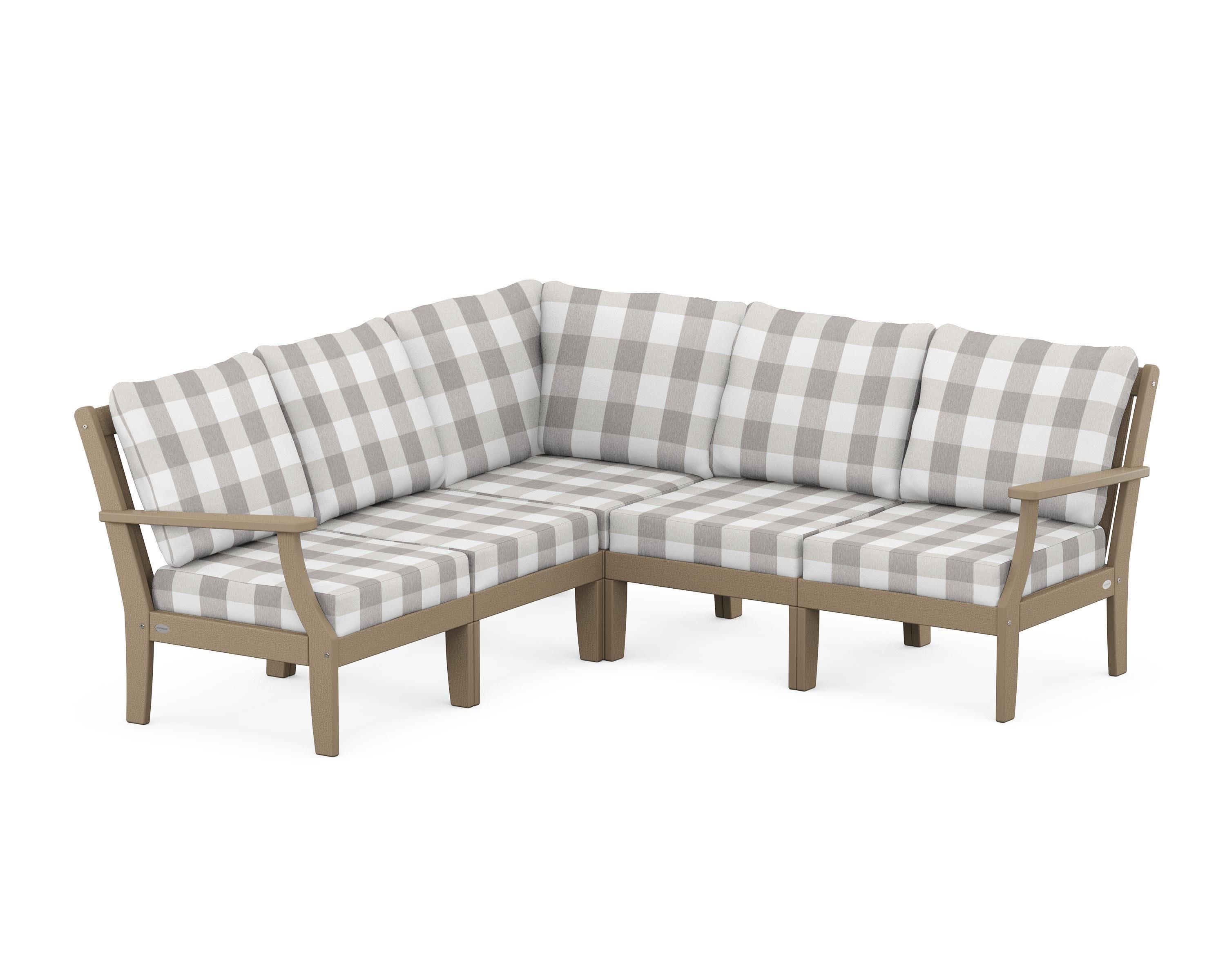 Braxton Modular 5-Piece Deep Seating Set in Vintage Sahara / Buffalo Plaid Grey Mist