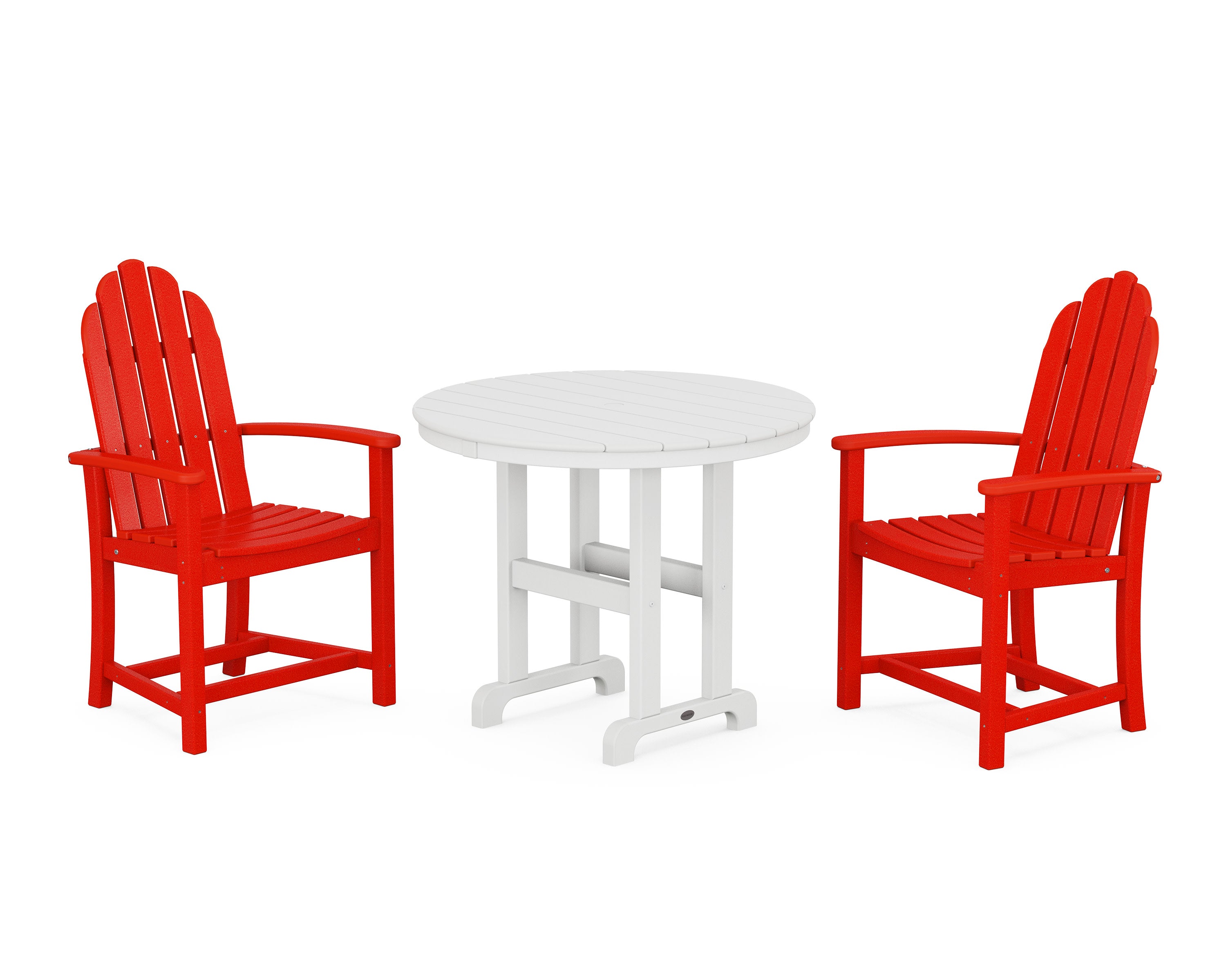 Classic Adirondack 3-Piece Round Dining Set in Sunset Red / White