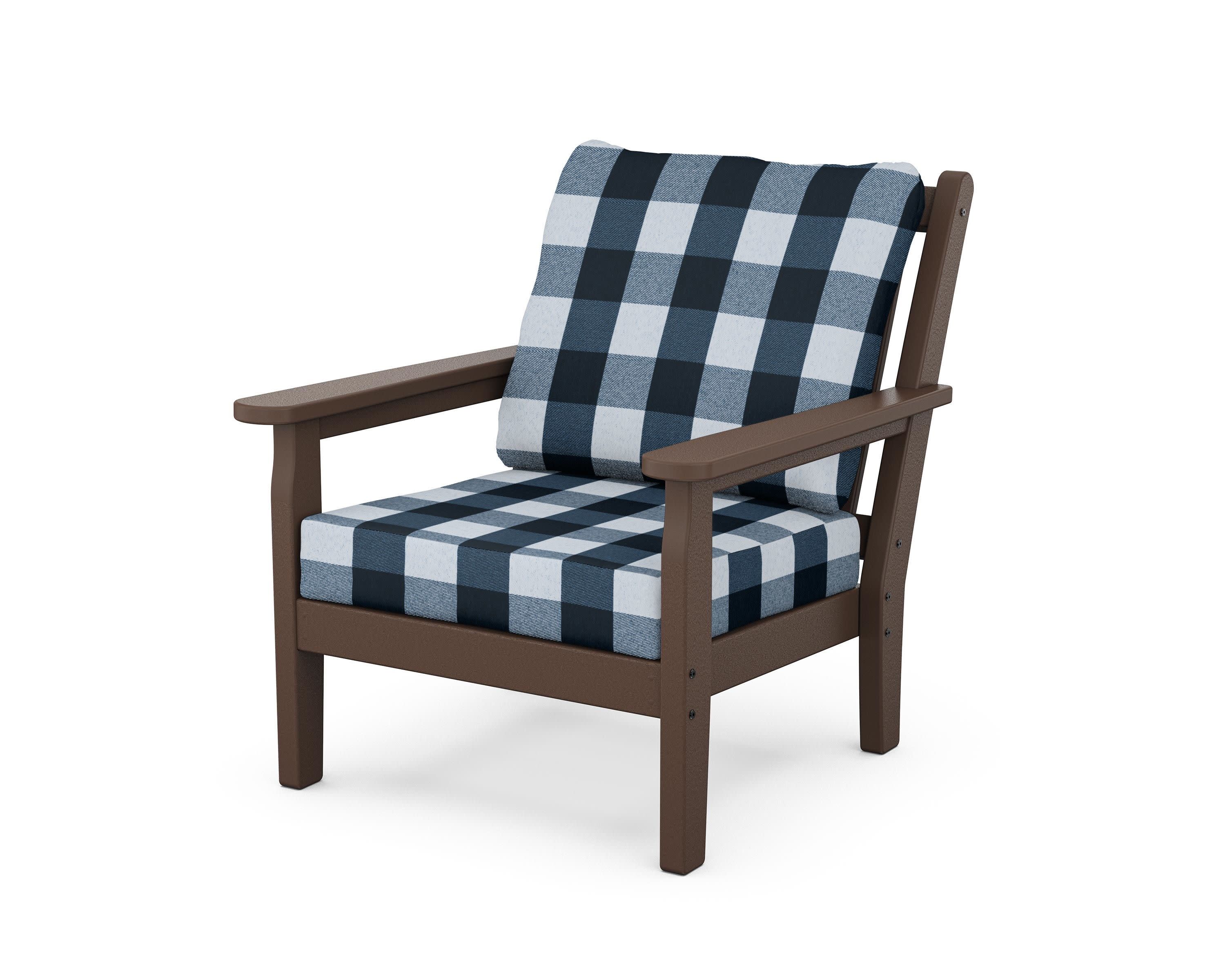 Chippendale Deep Seating Chair in Mahogany / Buffalo Plaid Marine Indigo