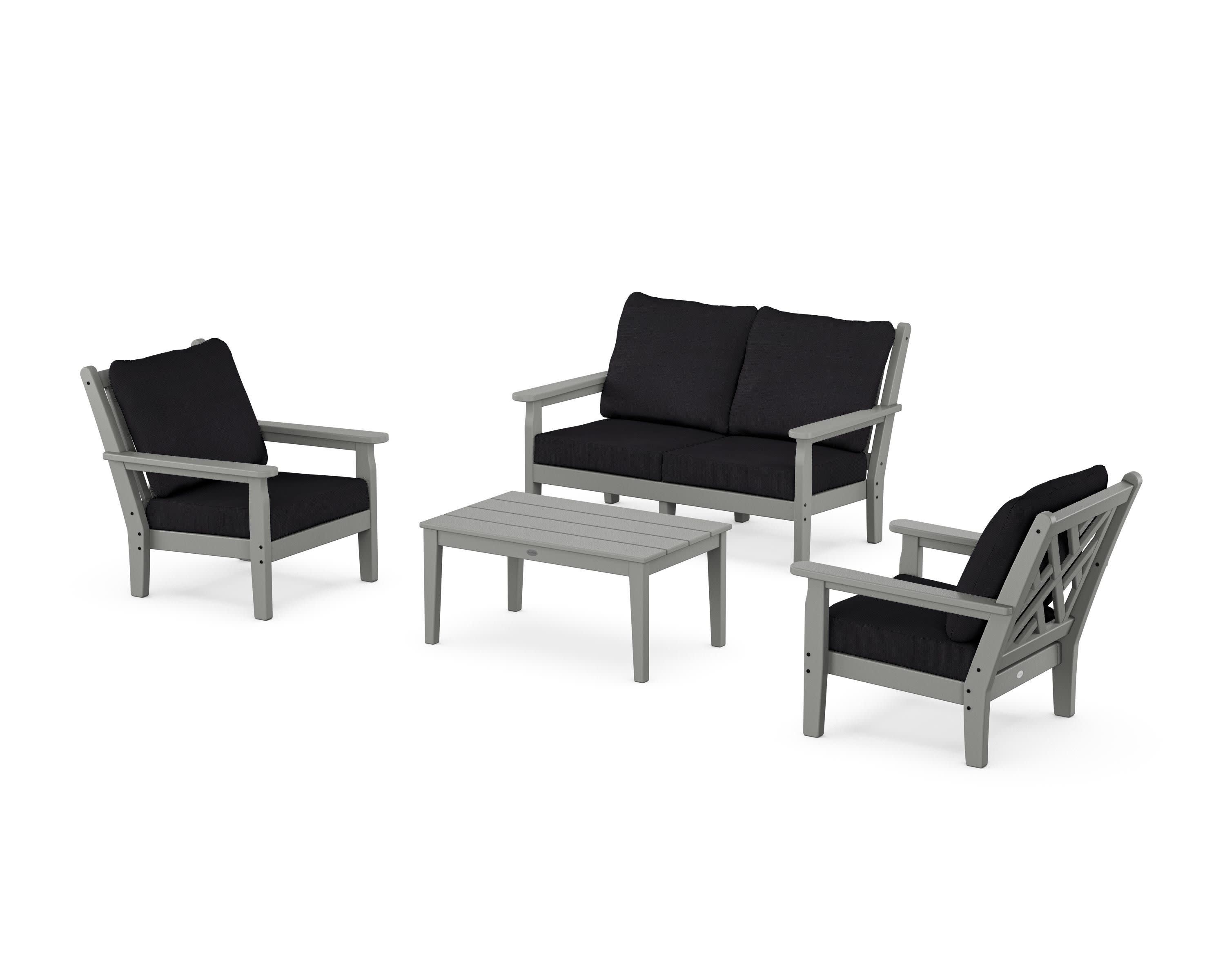Chippendale 4-Piece Deep Seating Set with Loveseat in Slate Grey / Midnight Linen