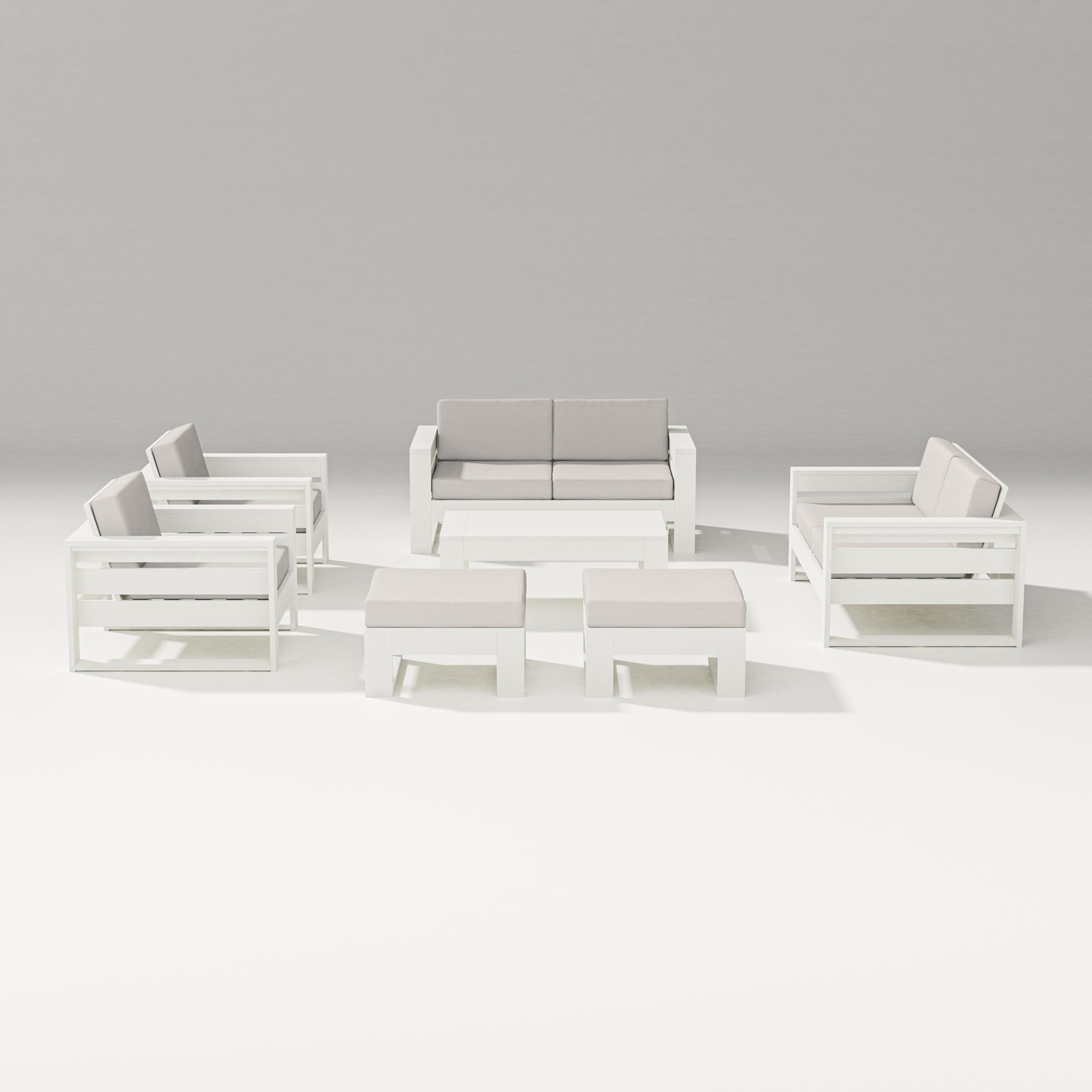 Latitude 7-Piece Lounge Loveseat Set in Vintage White / Cast Ash