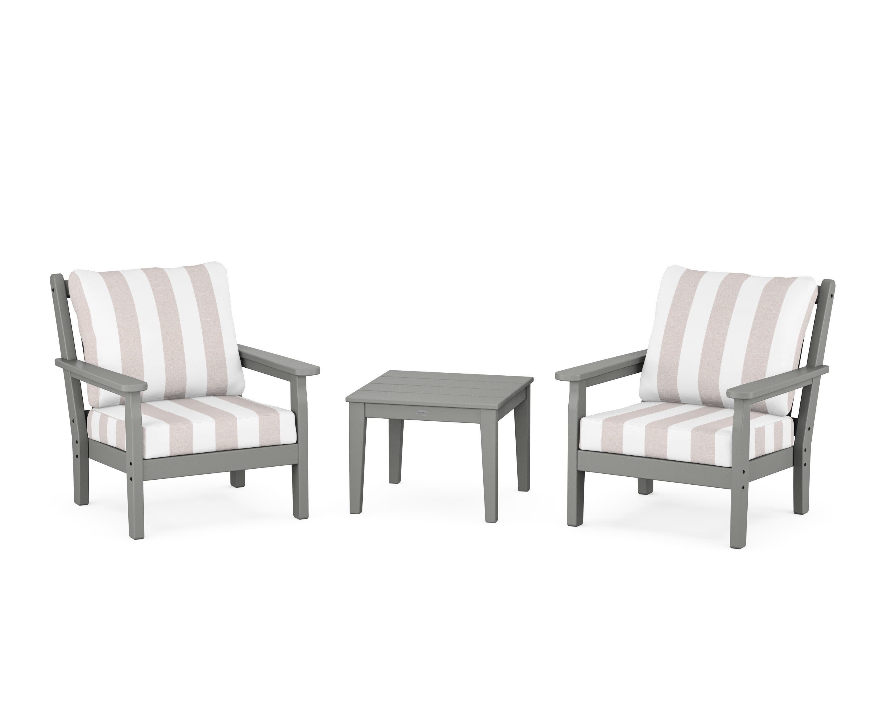 Chippendale 3-Piece Deep Seating Set in Slate Grey / Cabana Stripe Dune Burlap