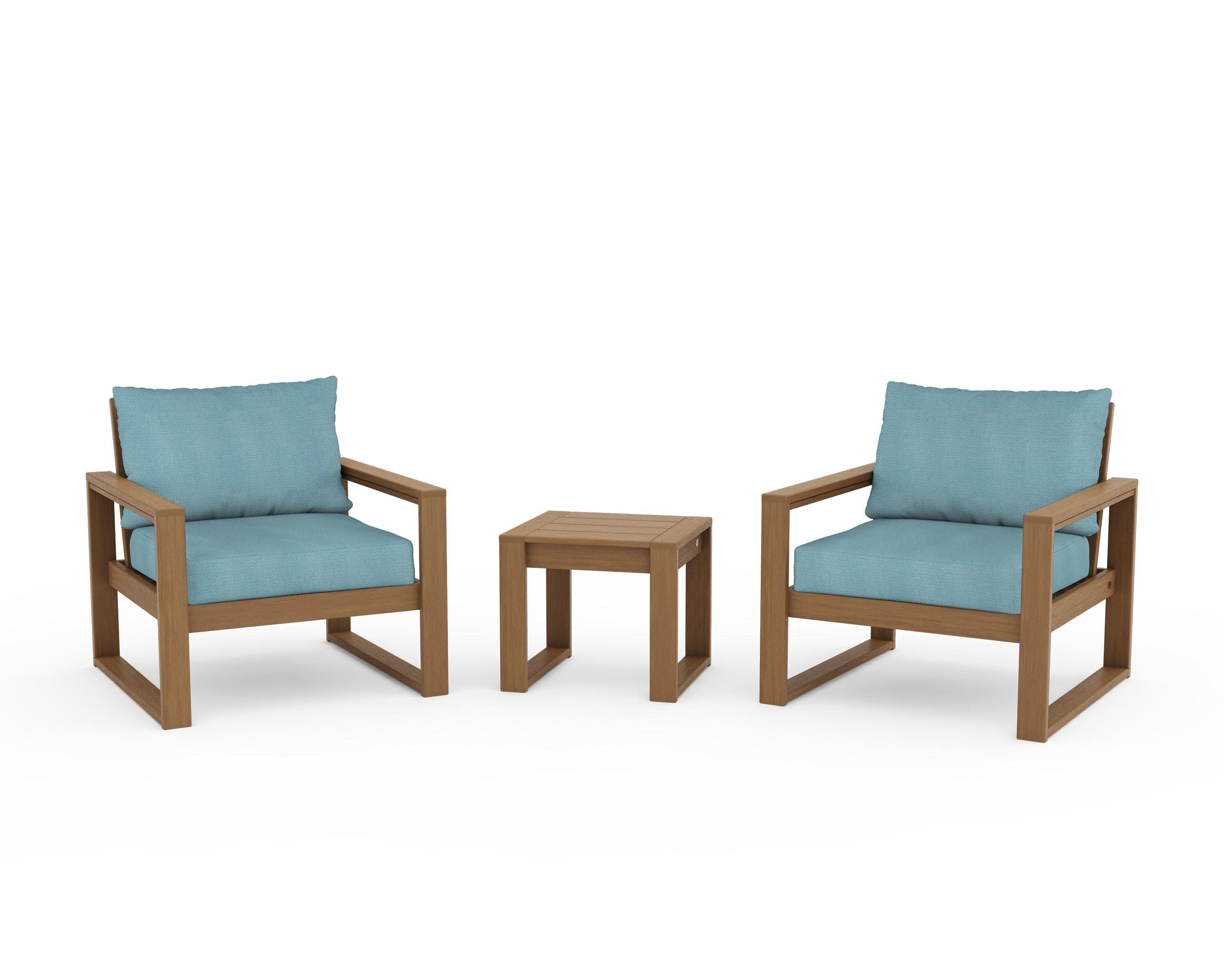 EDGE Sectional 3-Piece Deep Seating Set in Natural / Lattice Sky Blue