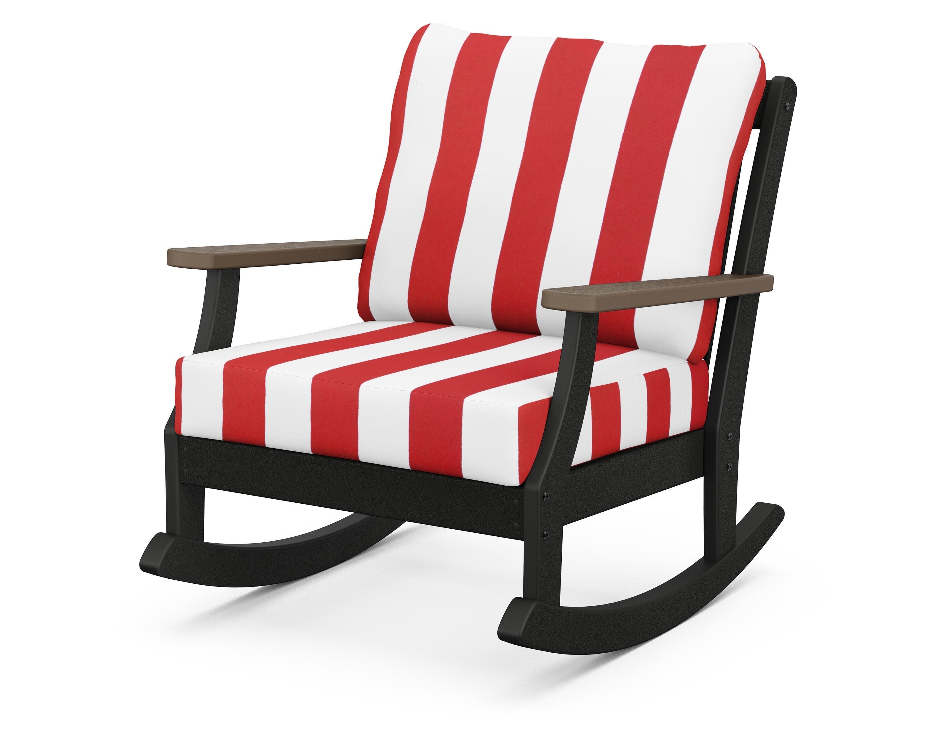 Braxton Deep Seating Rocking Chair in Black / Kona / Cabana Stripe Crimson