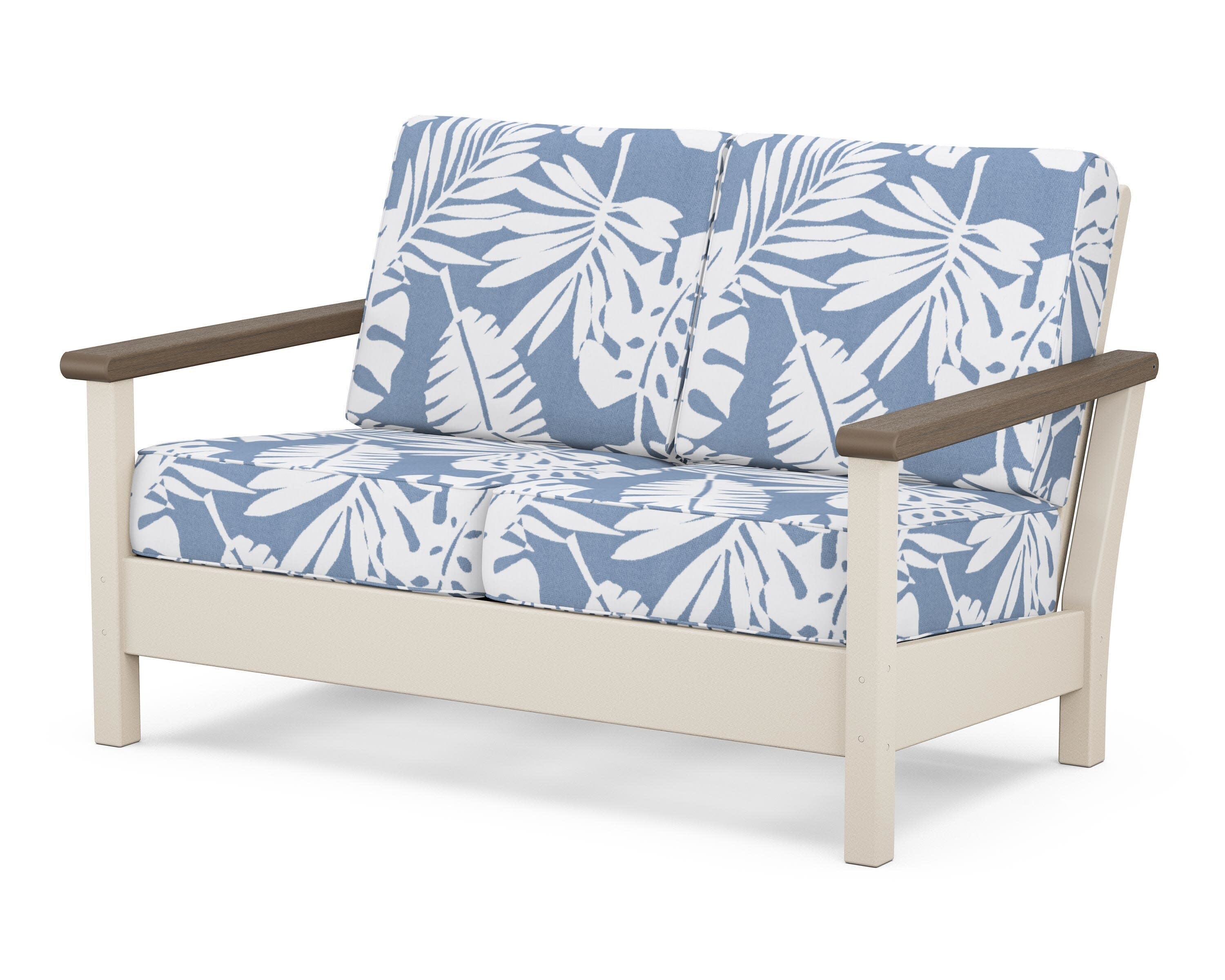 Harbour Deep Seating Loveseat in Sand / Kona / Leaf Sky Blue