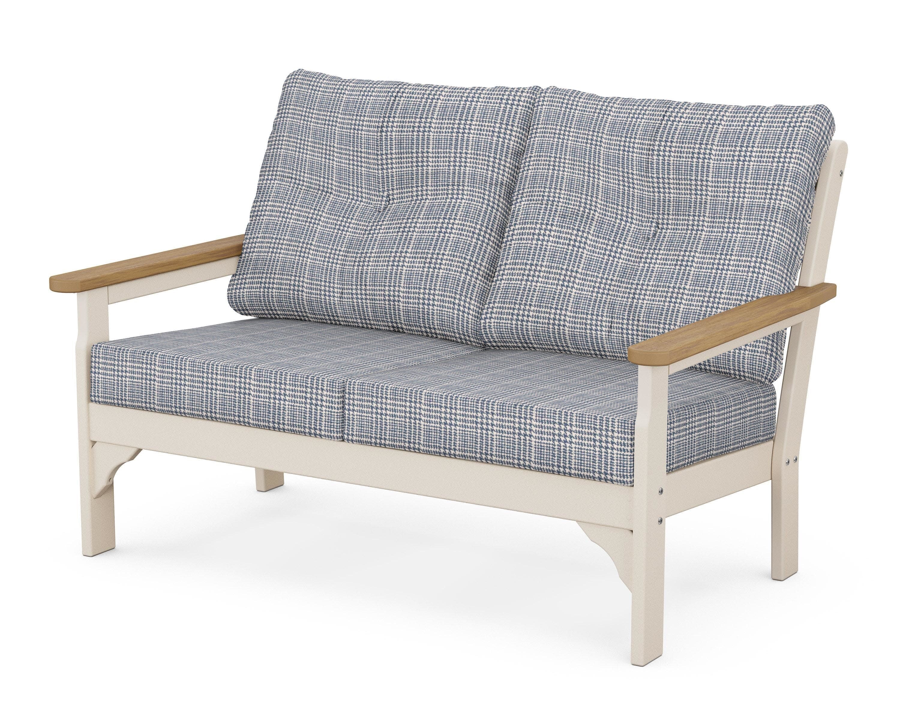 Vineyard Deep Seating Loveseat in Sand / Natural / Houndstooth Sky Blue