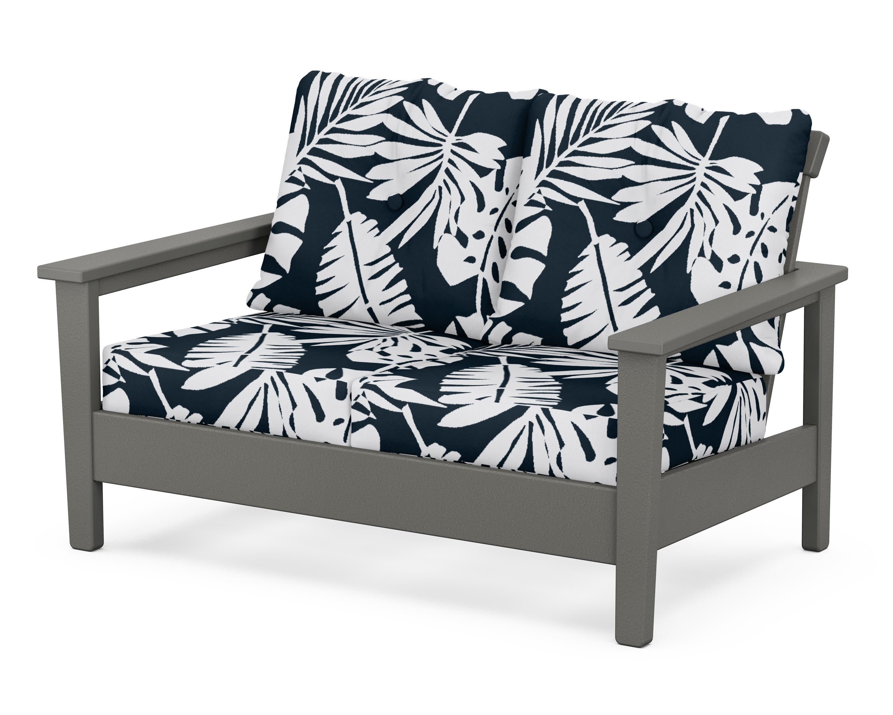 Prescott Deep Seating Loveseat in Slate Grey / Leaf Marine Indigo