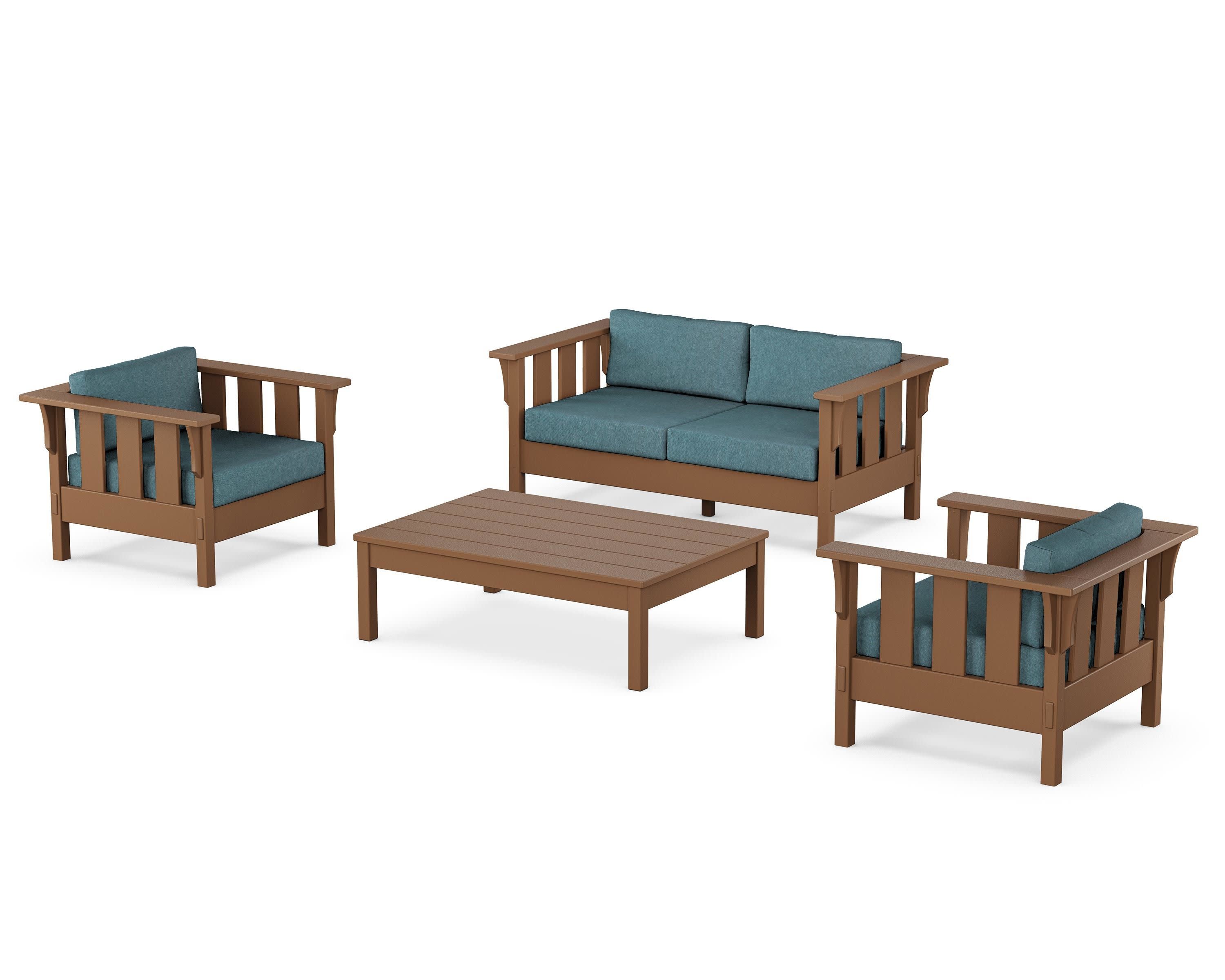 Acadia 4-Piece Deep Seating Set with Loveseat in Teak / Ocean Teal