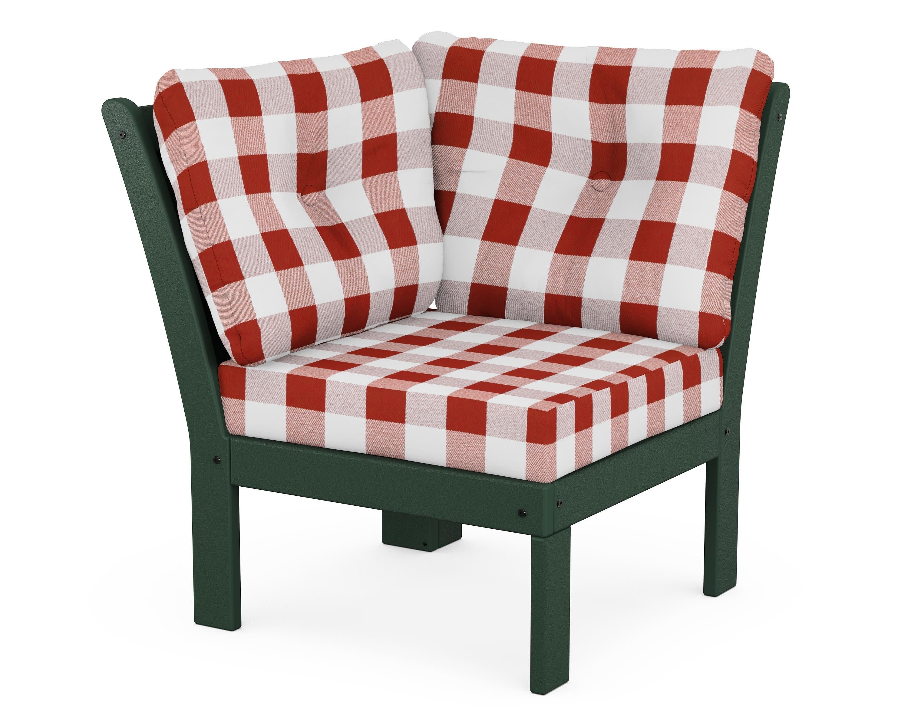 Vineyard Modular Corner Chair in Green / Buffalo Plaid Crimson