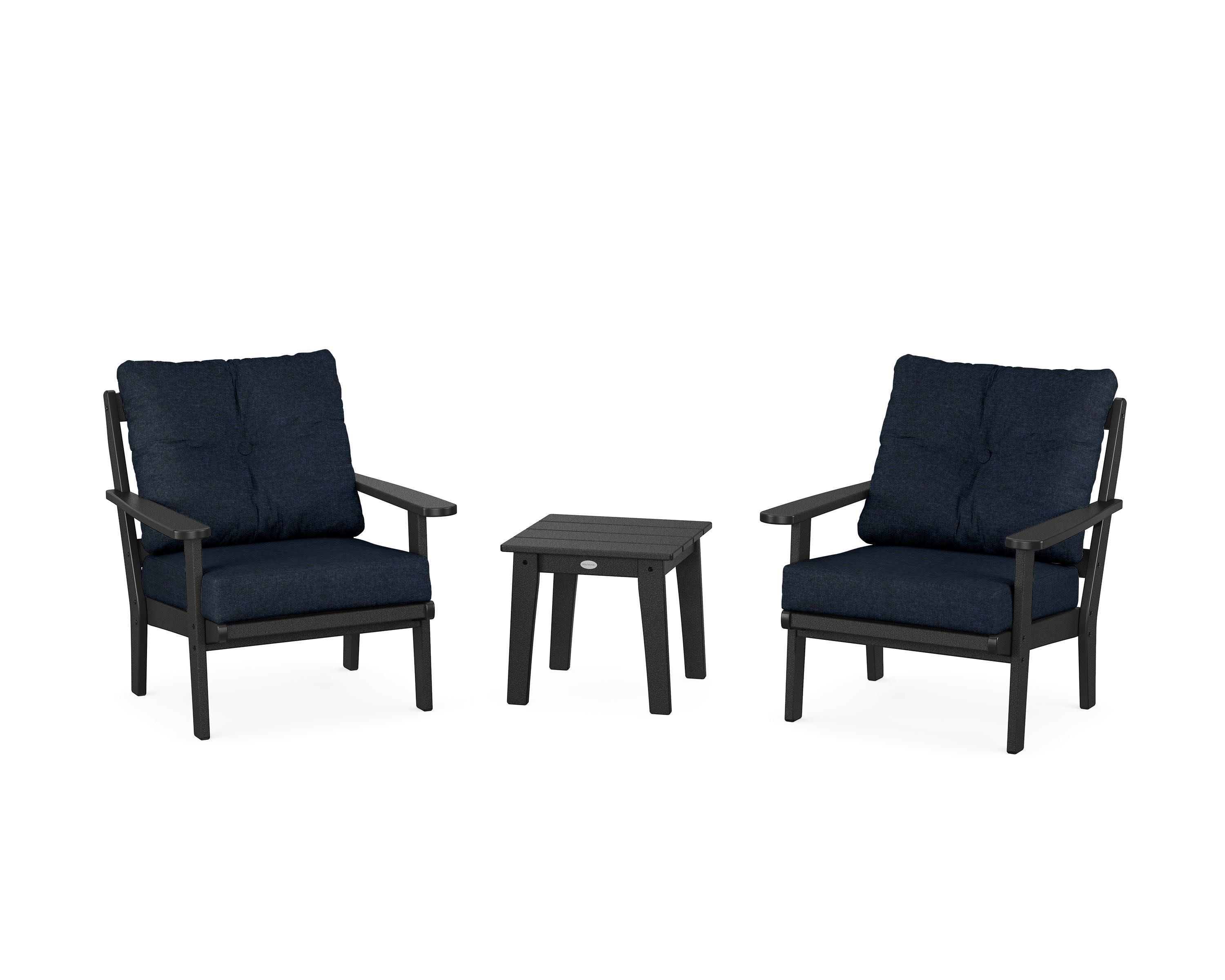 Mission 3-Piece Deep Seating Set in Black / Marine Indigo