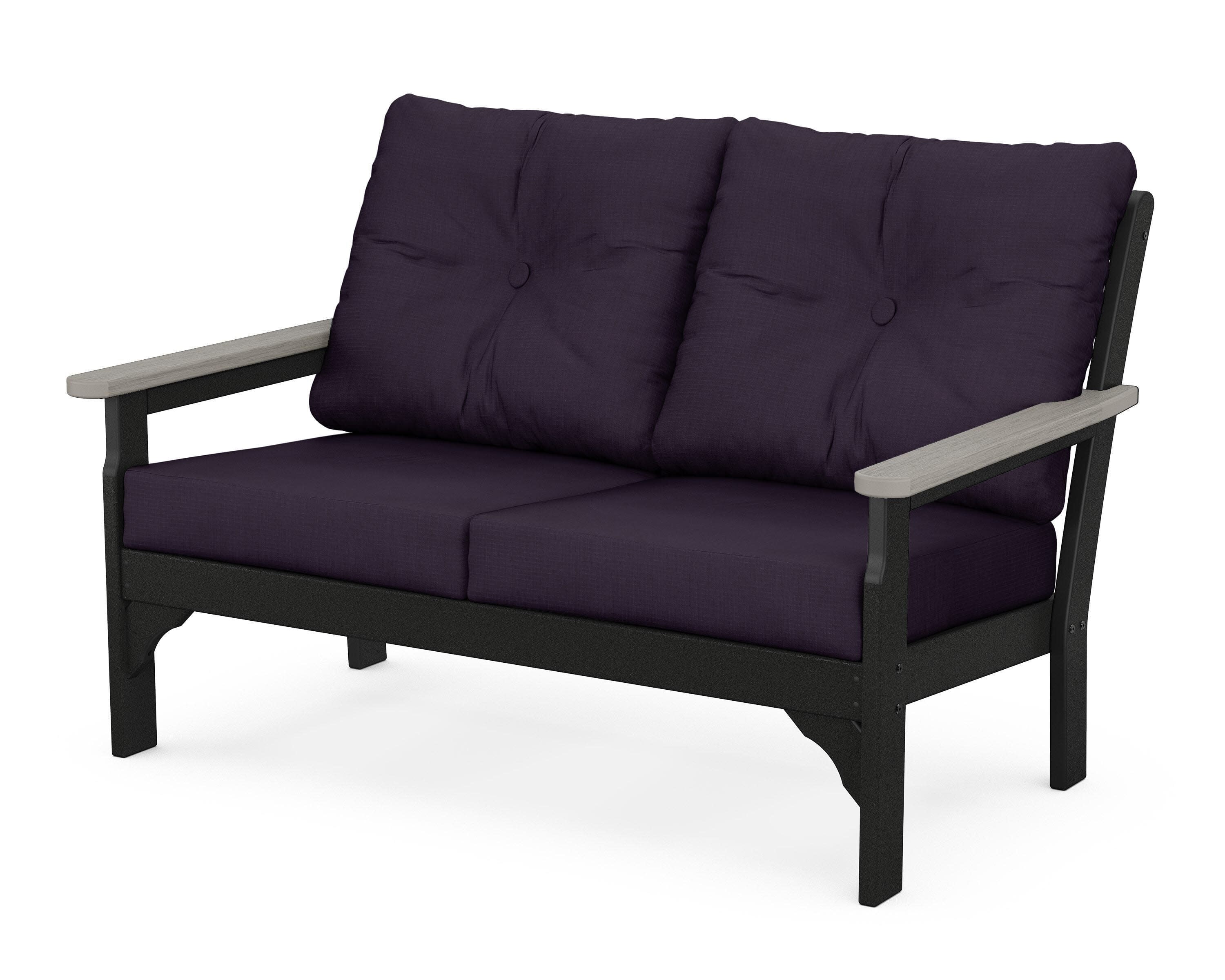 Vineyard Deep Seating Loveseat in Black / Driftwood / Navy Linen