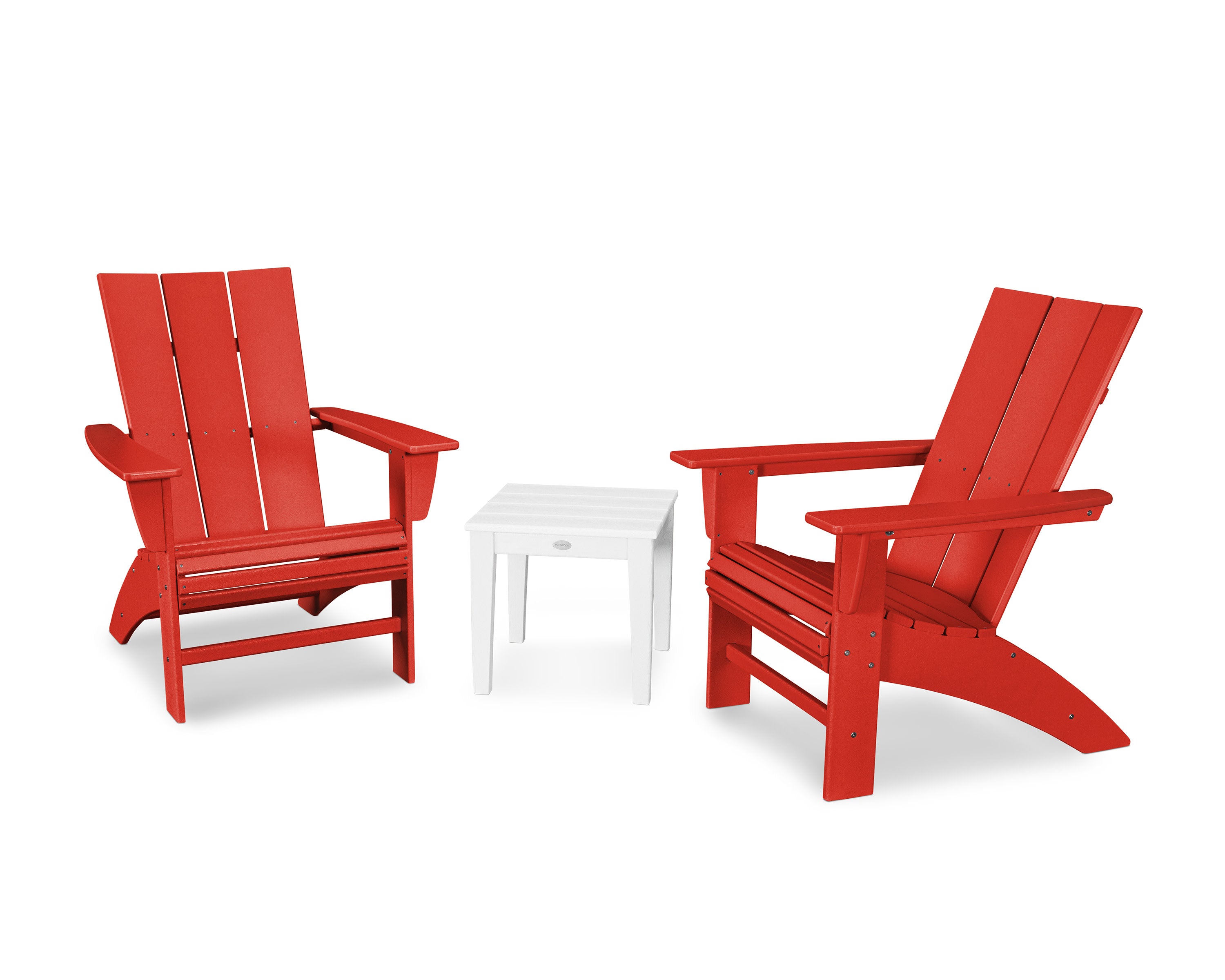 Modern 3-Piece Curveback  Adirondack Set in Sunset Red / White
