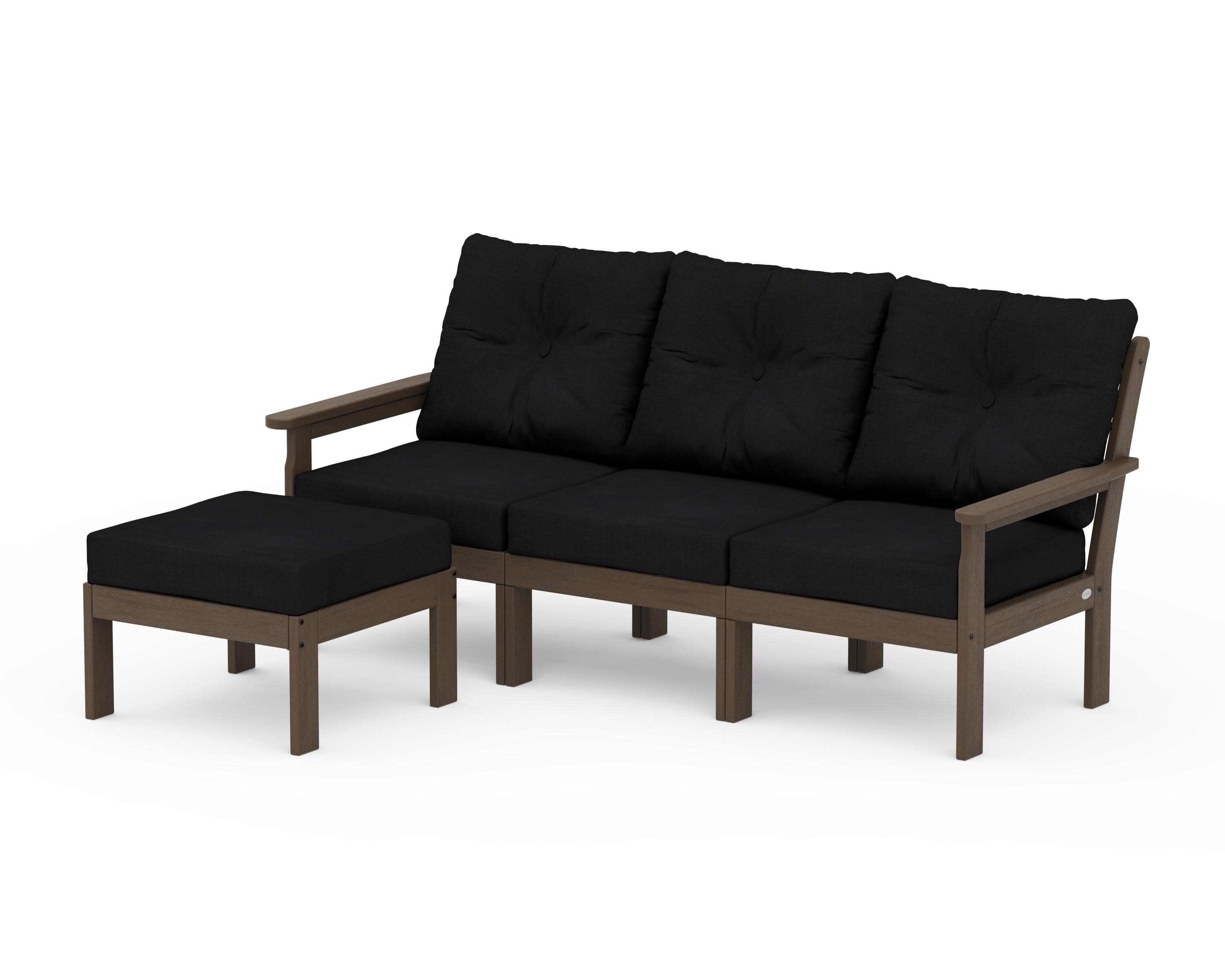 Vineyard 4-Piece Sectional with Ottoman in Kona / Midnight Linen