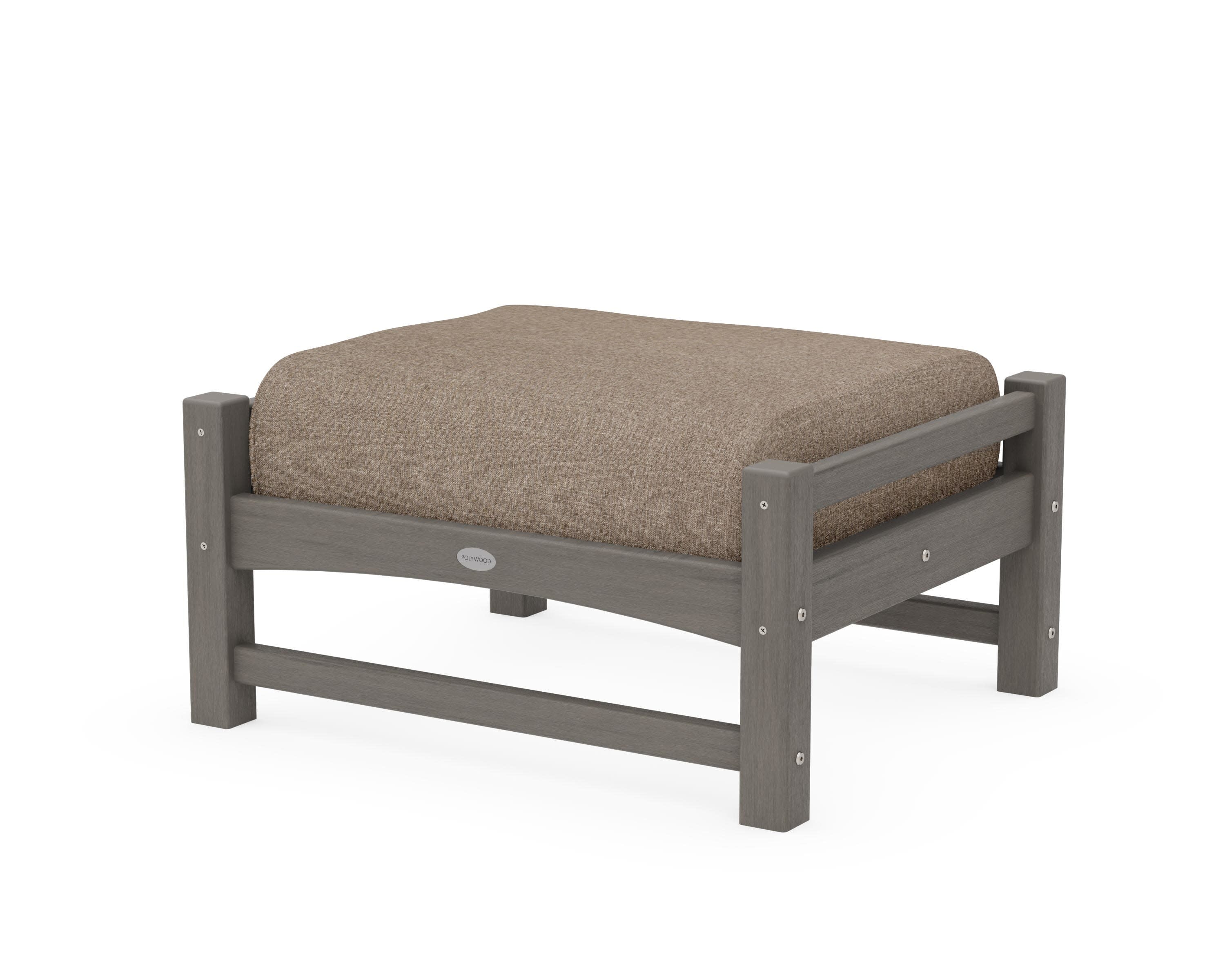 Club Ottoman in Driftwood / Spiced Burlap