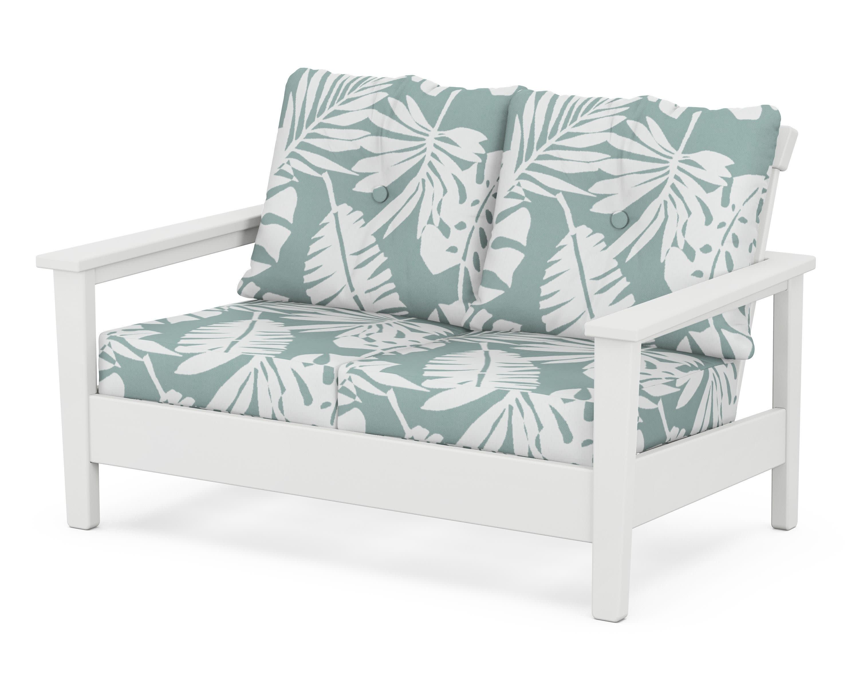 Prescott Deep Seating Loveseat in White / Leaf Glacier Spa