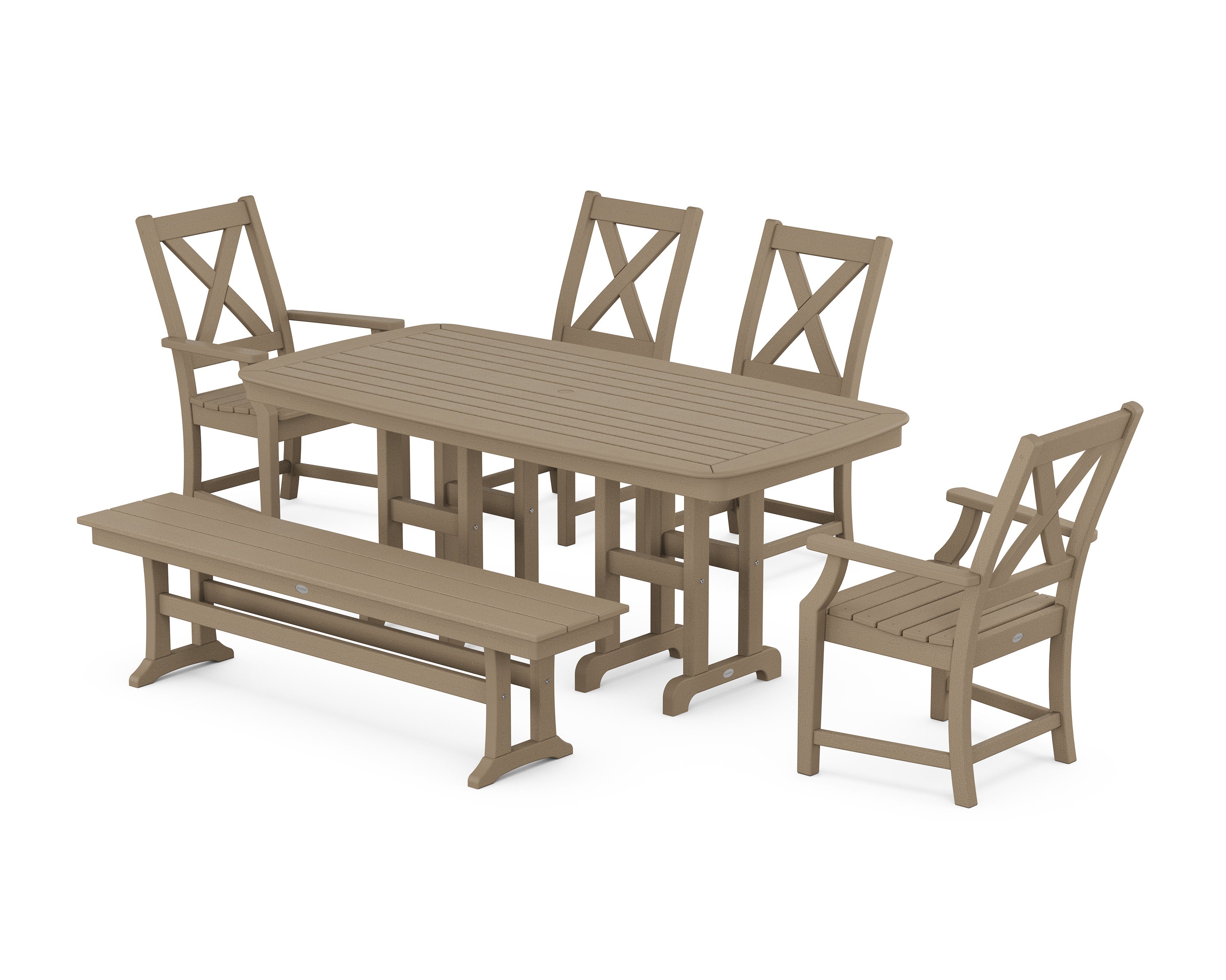 Braxton 6-Piece Dining Set with Bench in Vintage Sahara