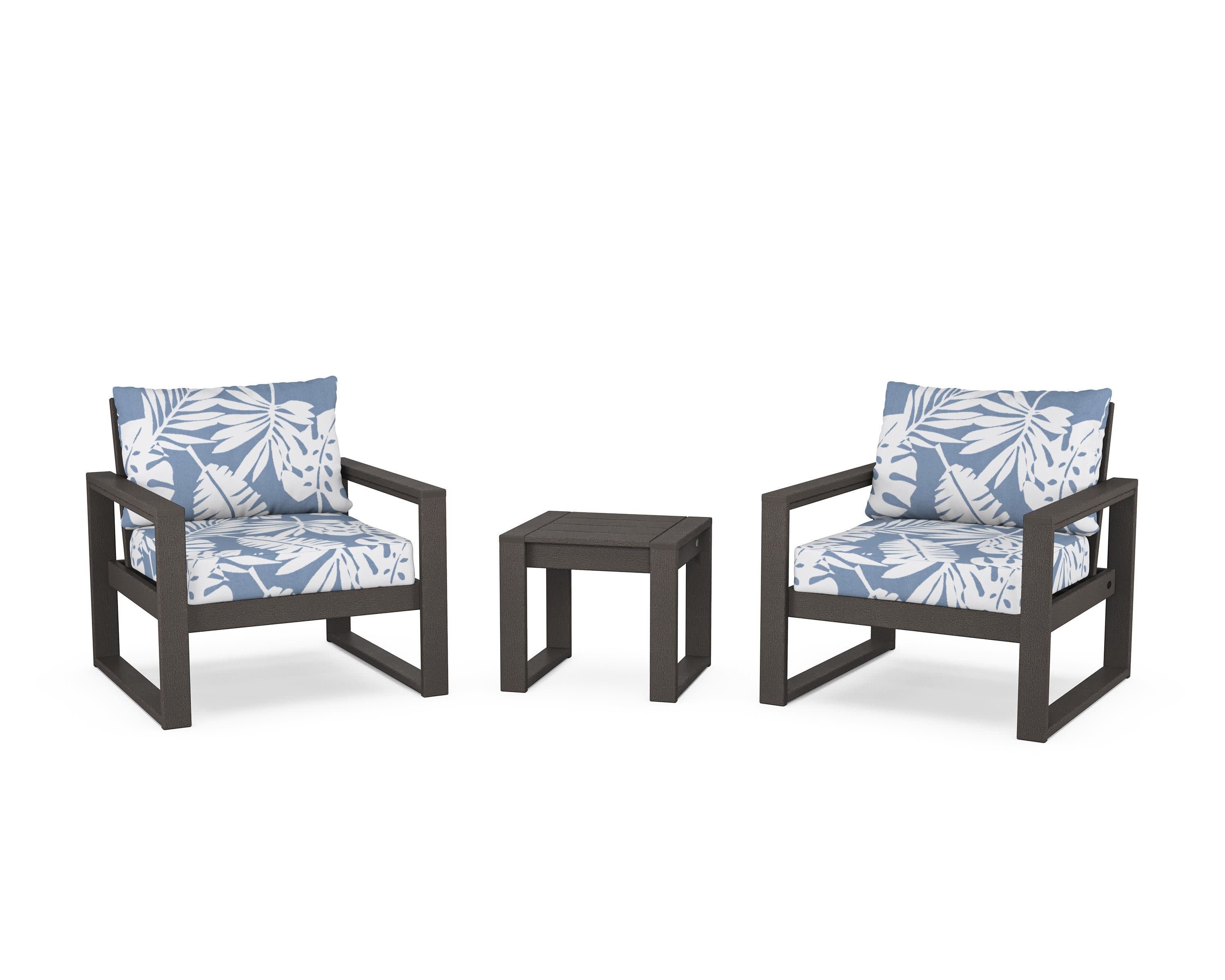 EDGE Sectional 3-Piece Deep Seating Set in Vintage Coffee / Leaf Sky Blue