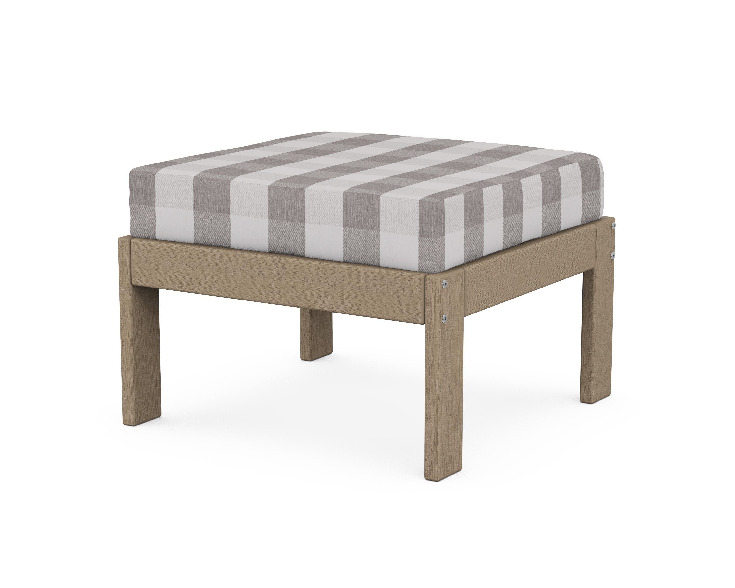 Vineyard Modular Ottoman in Vintage Sahara / Buffalo Plaid Grey Mist