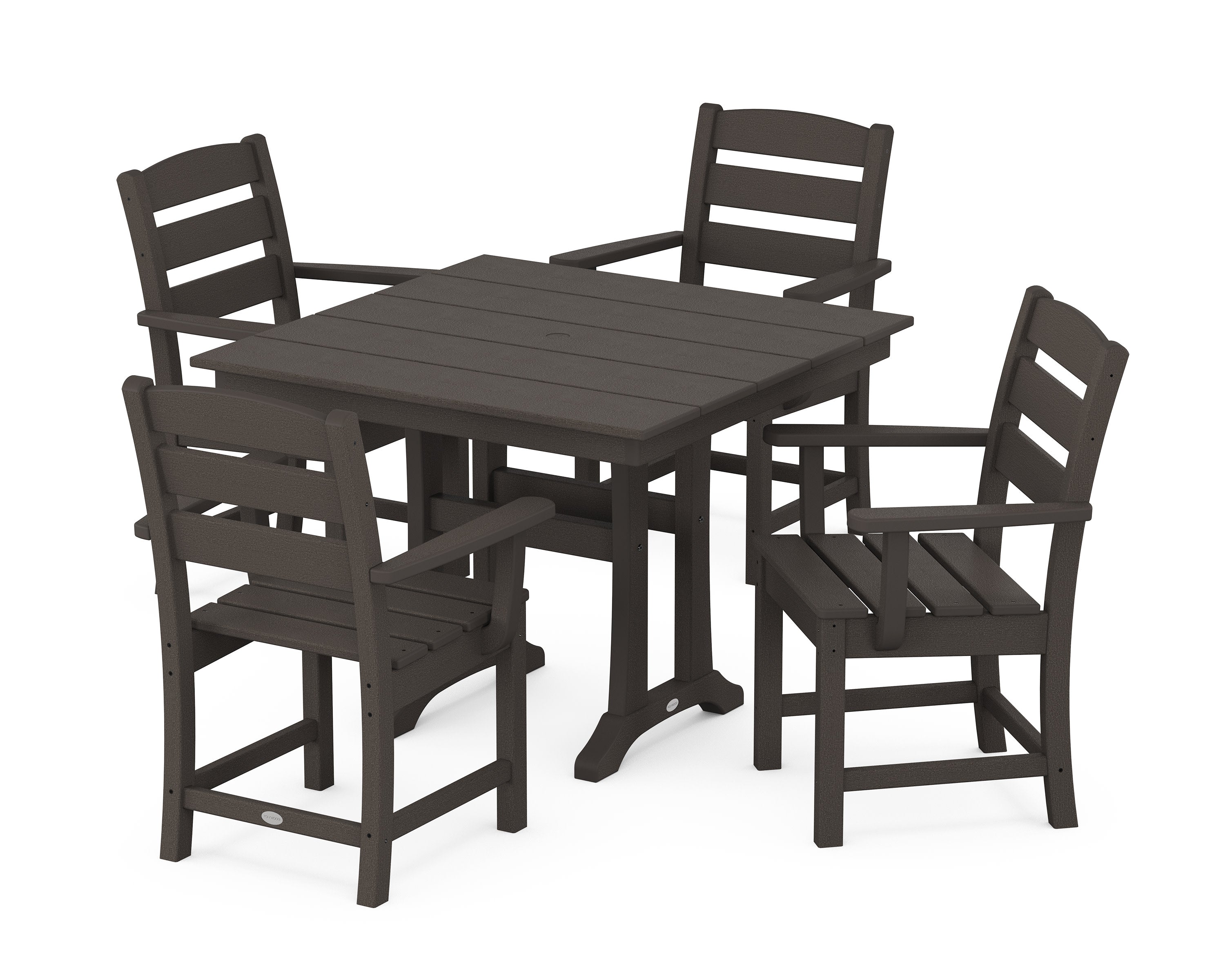 Lakeside 5-Piece Farmhouse Trestle Arm Chair Dining Set in Vintage Coffee