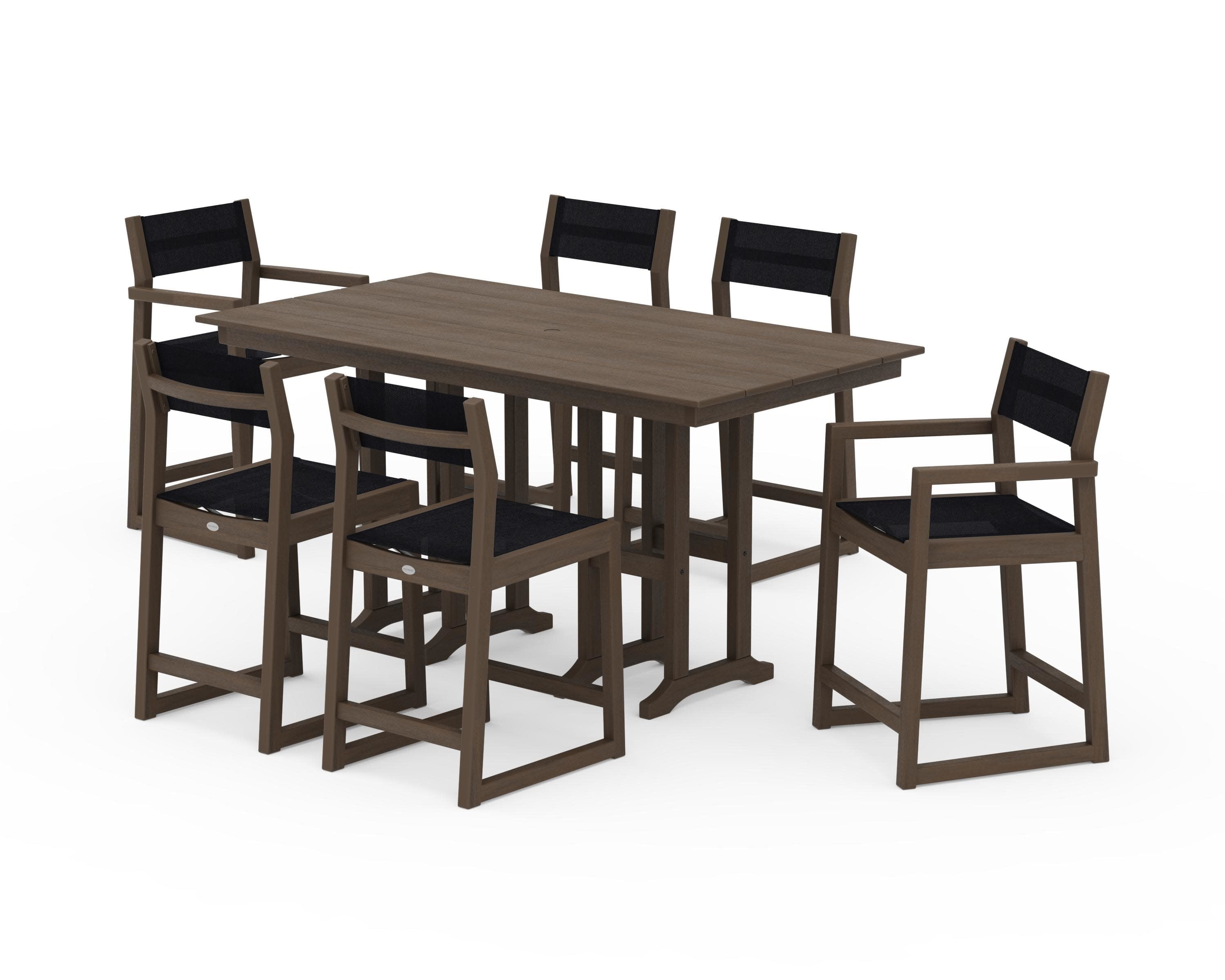 EDGE Sling 7-Piece Farmhouse Counter Set in Kona / Black Sling