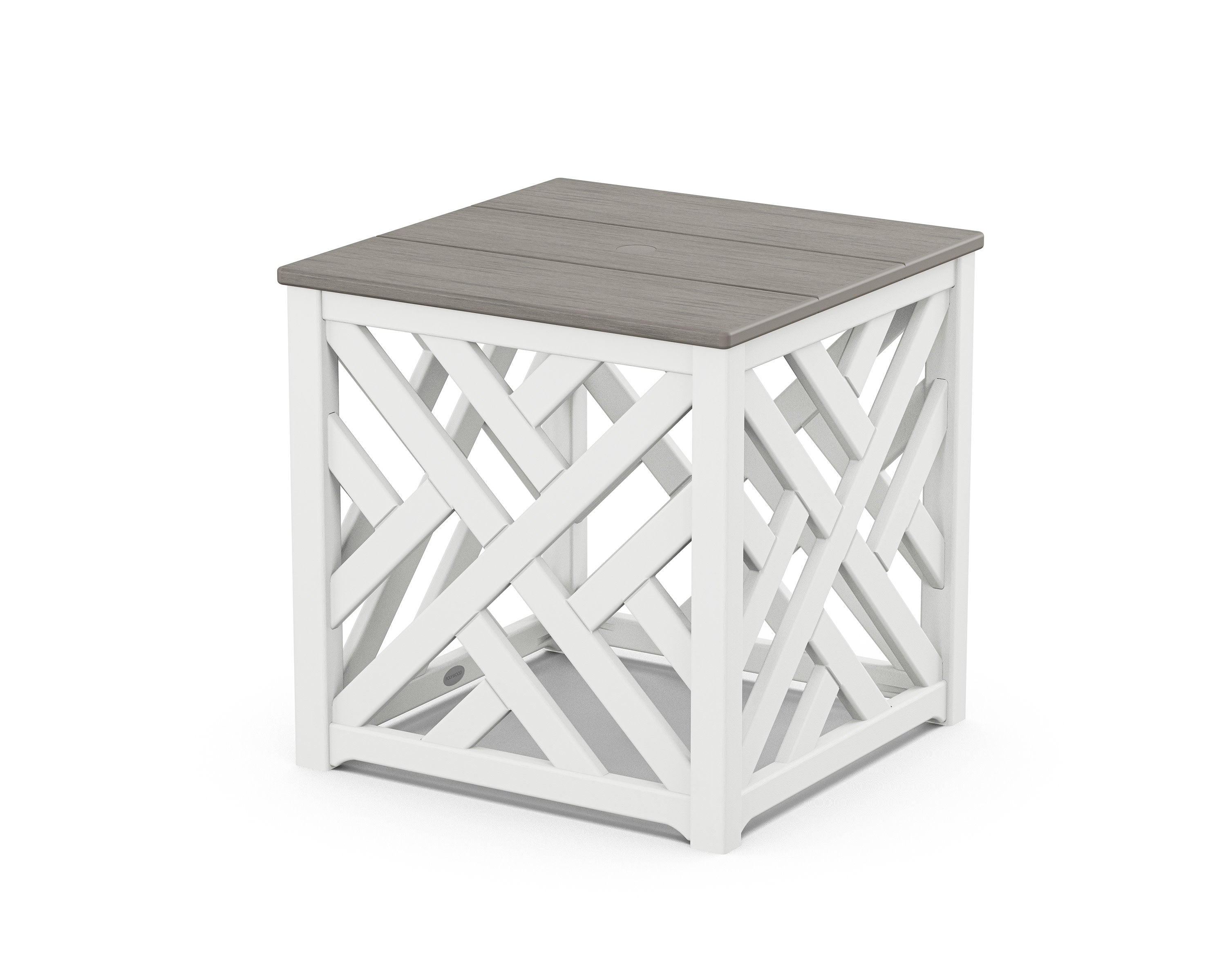 Chippendale Umbrella Stand Accent Table in White / Driftwood