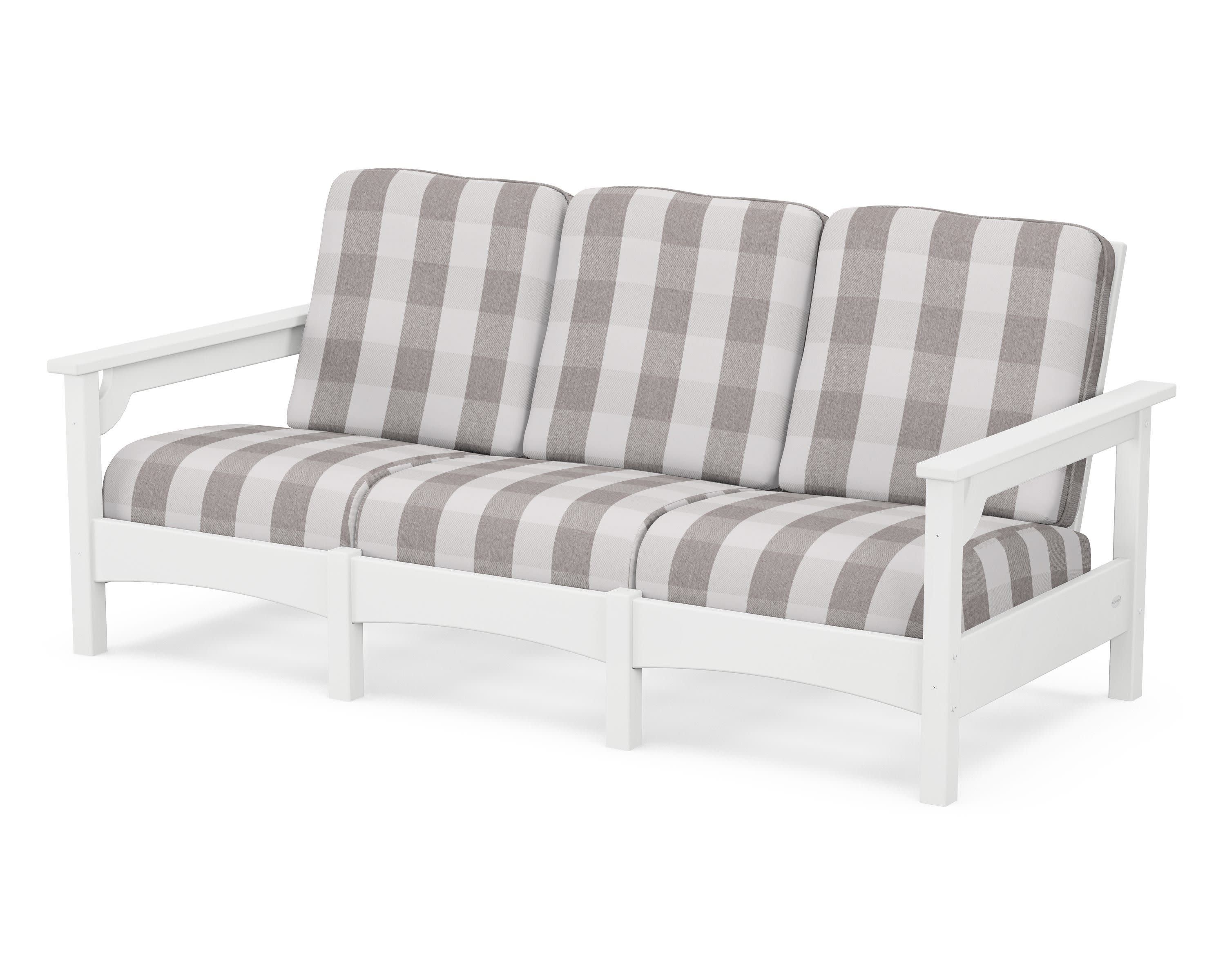 Club Sofa in White / Buffalo Plaid Grey Mist