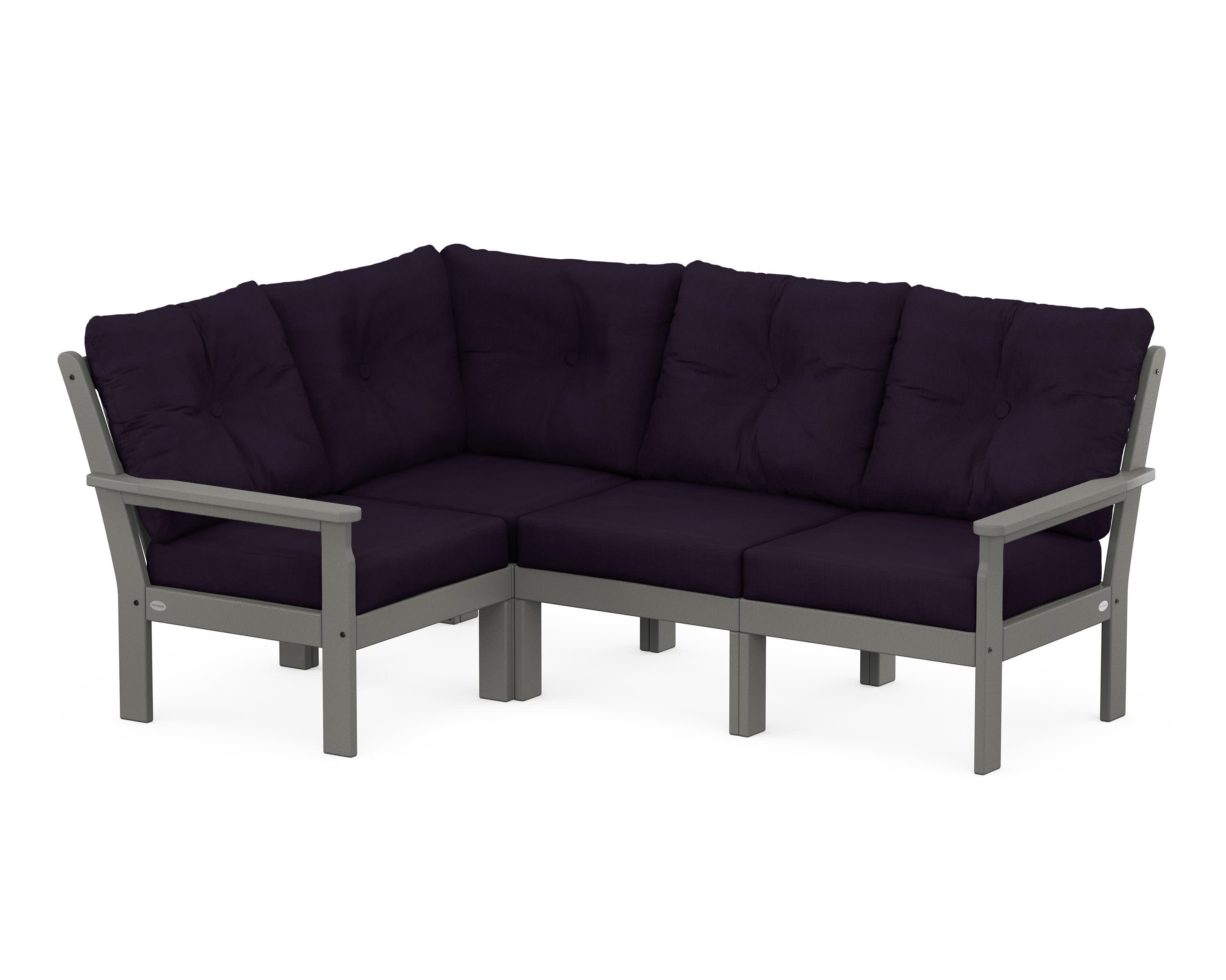 Vineyard 4-Piece Sectional in Slate Grey / Navy Linen