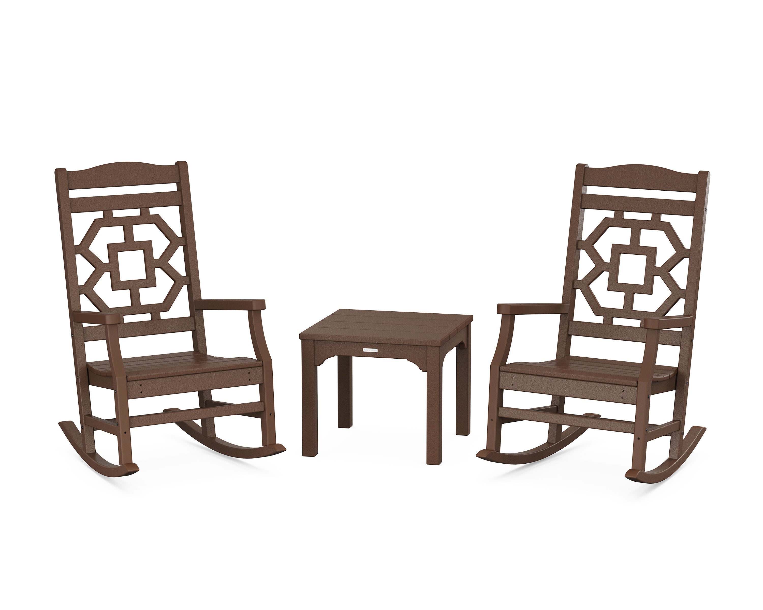 Chinoiserie 3-Piece Rocking Chair Set in Mahogany