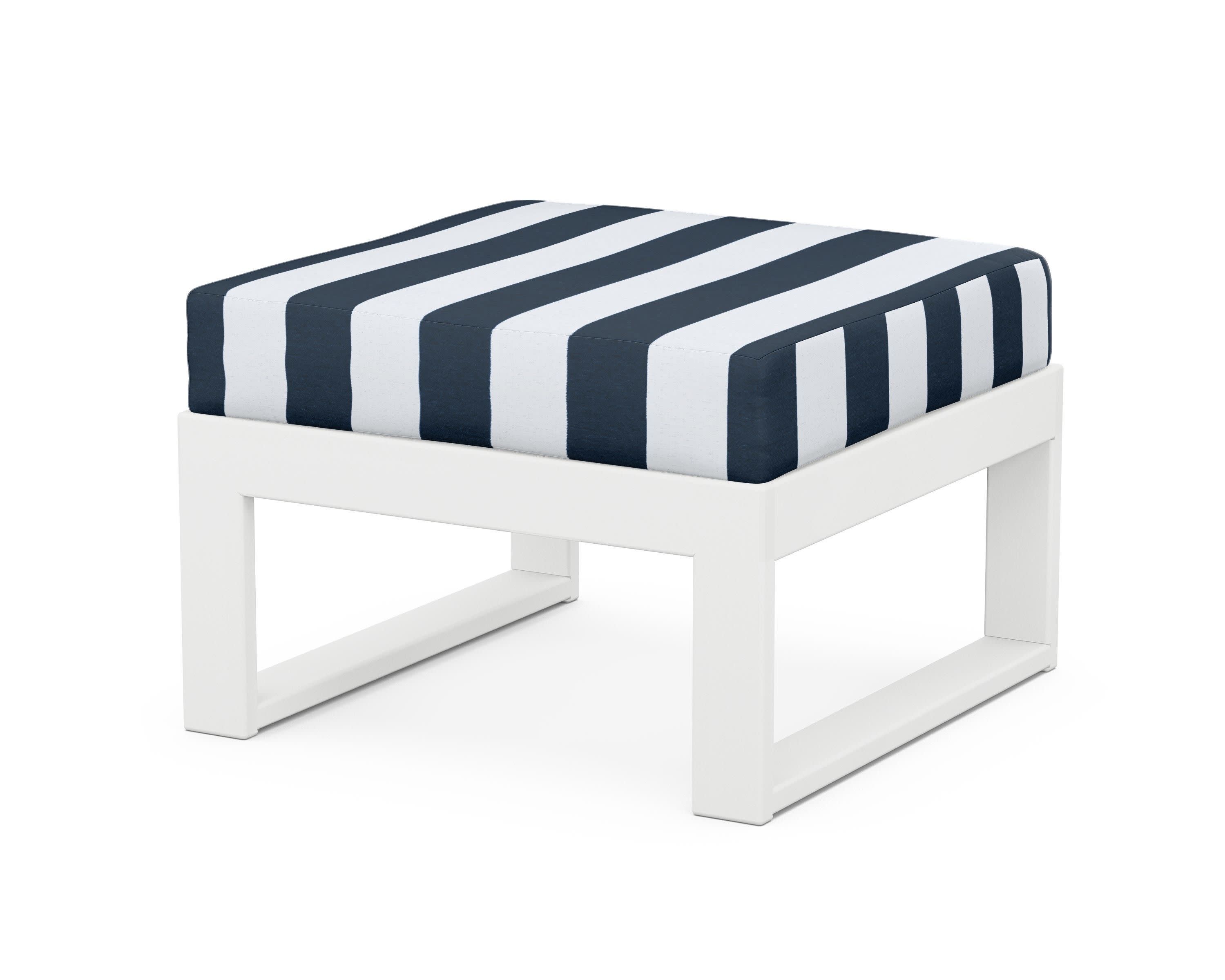 Modular Ottoman - Modern in White / Cabana Stripe Marine Indigo