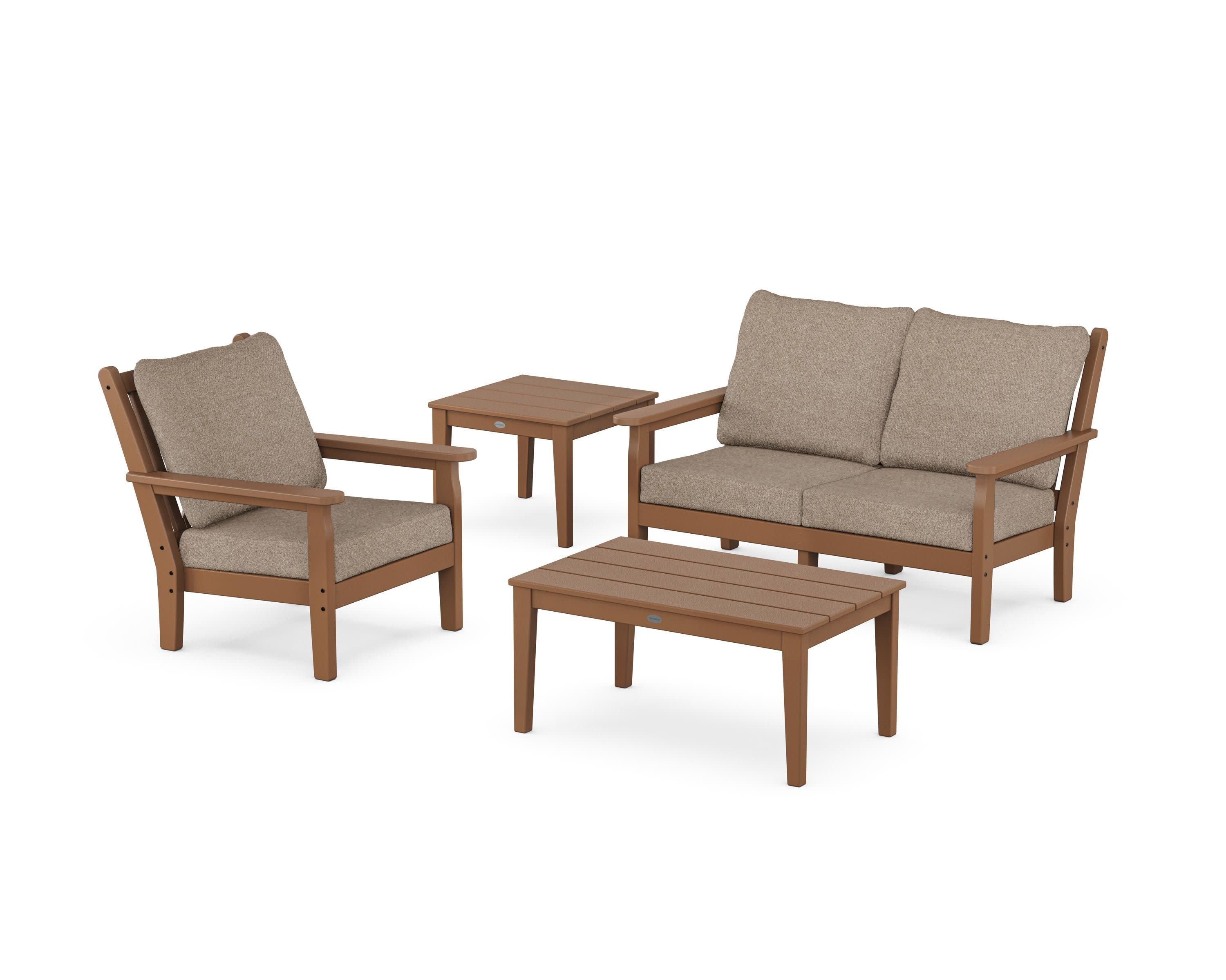 Chippendale 4-Piece Deep Seating Set in Teak / Spiced Burlap