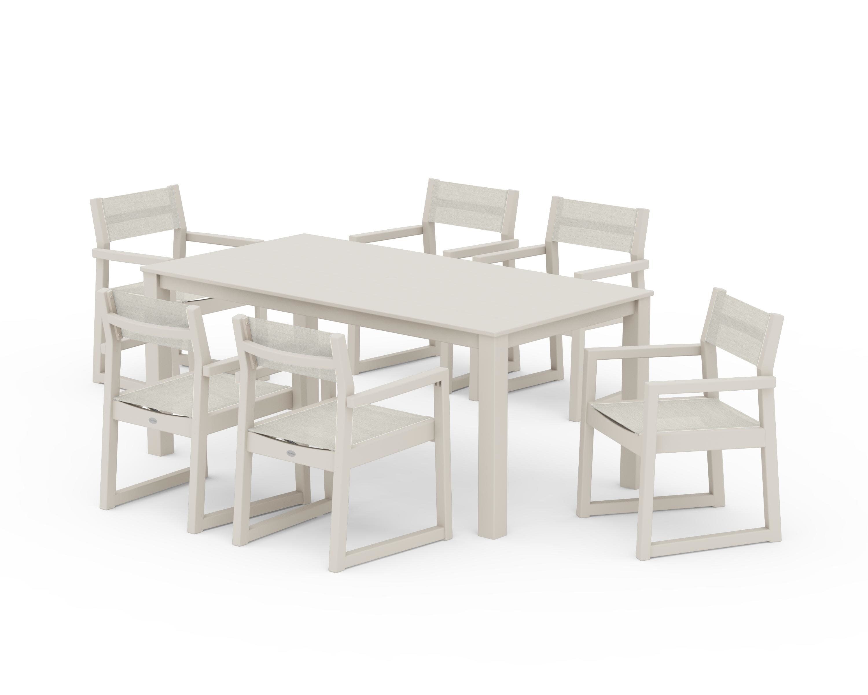 EDGE Sling Arm Chair 7-Piece Parsons Dining Set in Sand / Parchment Sling