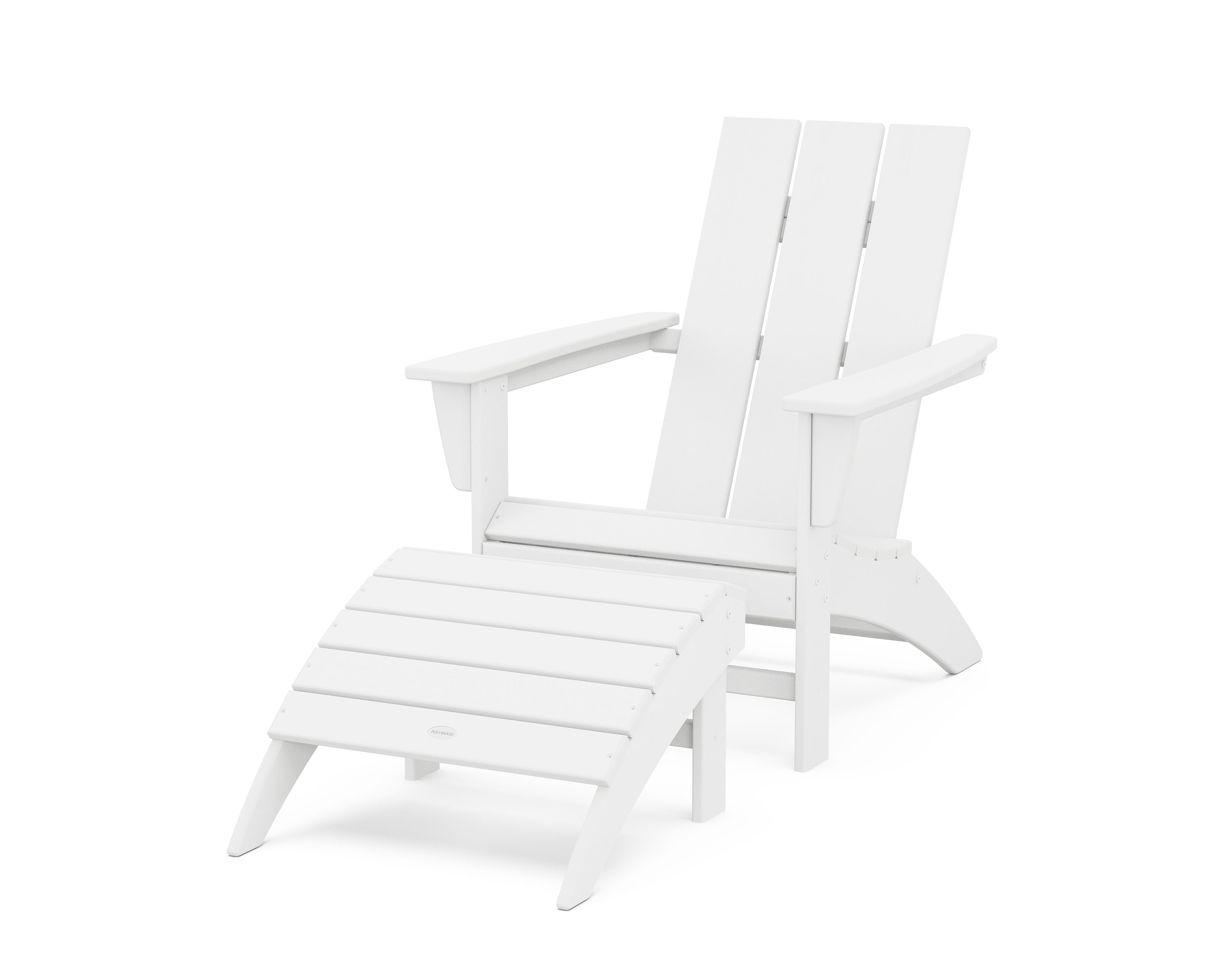 Modern Adirondack Chair 2-Piece Set with Ottoman in White