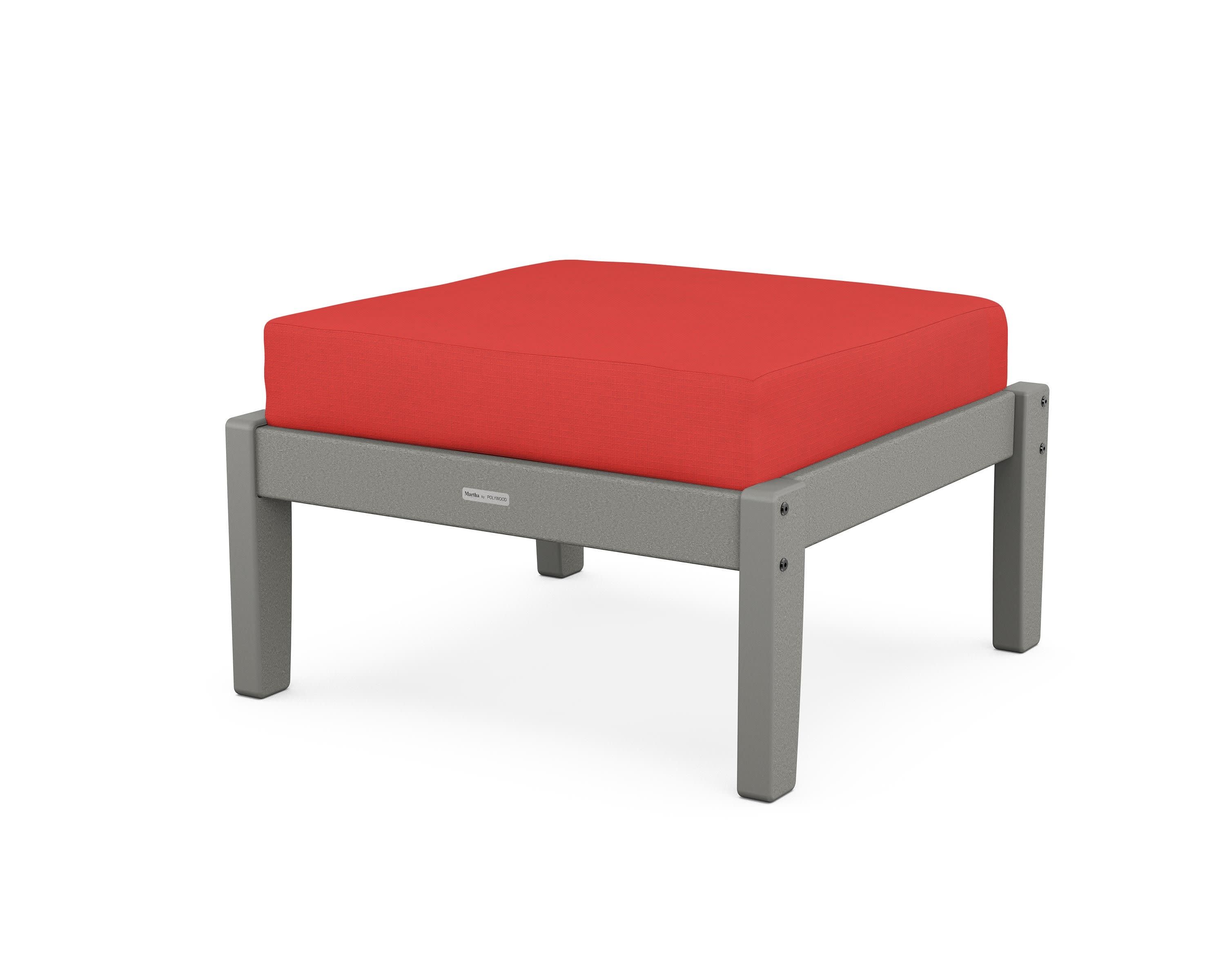 Chinoiserie Deep Seating Ottoman in Slate Grey / Crimson Linen