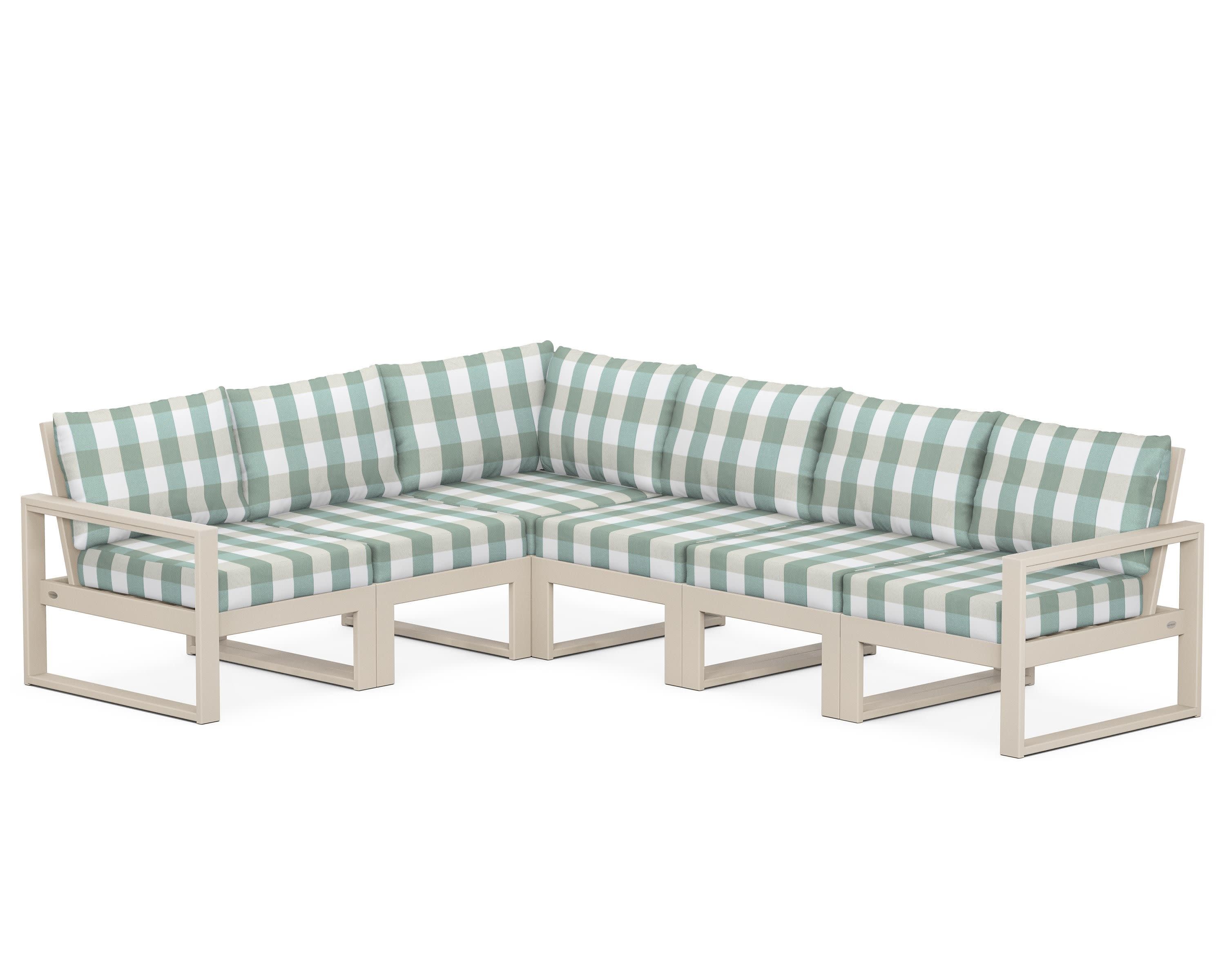 EDGE 6-Piece Modular Deep Seating Set in Sand / Buffalo Plaid Glacier Spa