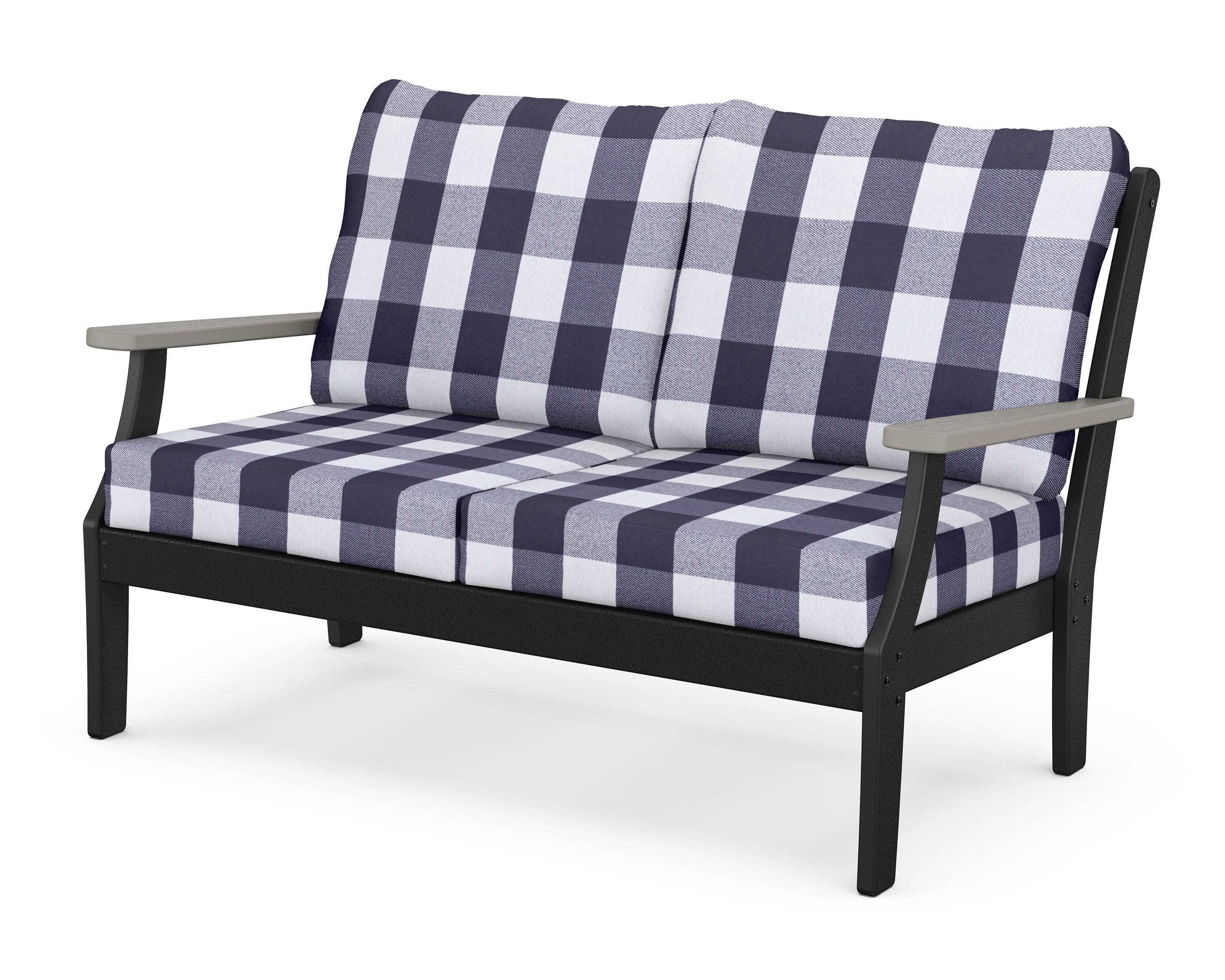 Braxton Deep Seating Loveseat in Black / Driftwood / Buffalo Plaid Navy