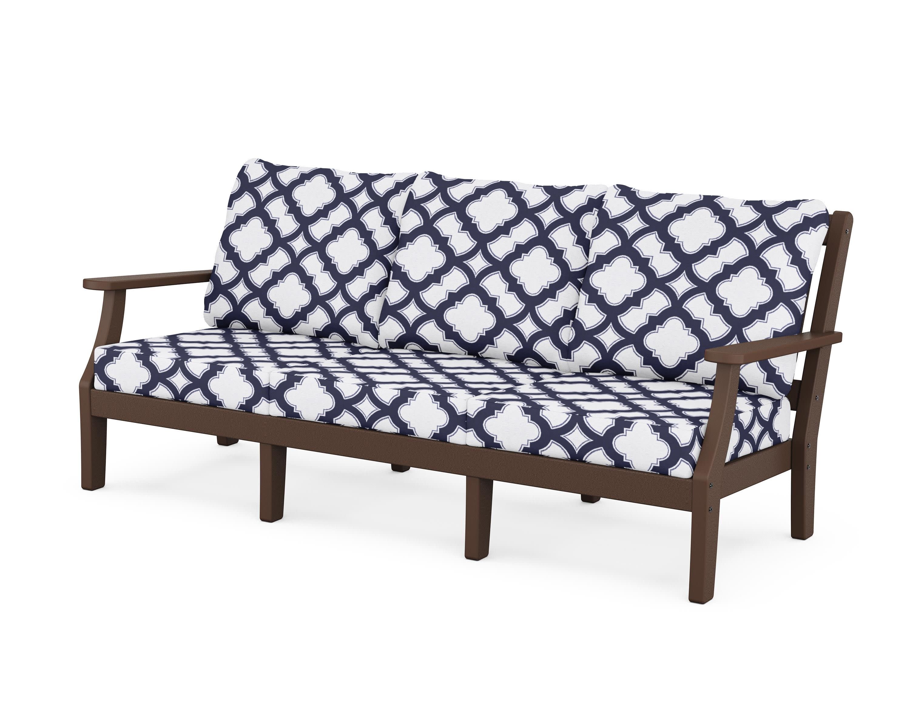 Chinoiserie Deep Seating Sofa in Mahogany / Trellis Navy