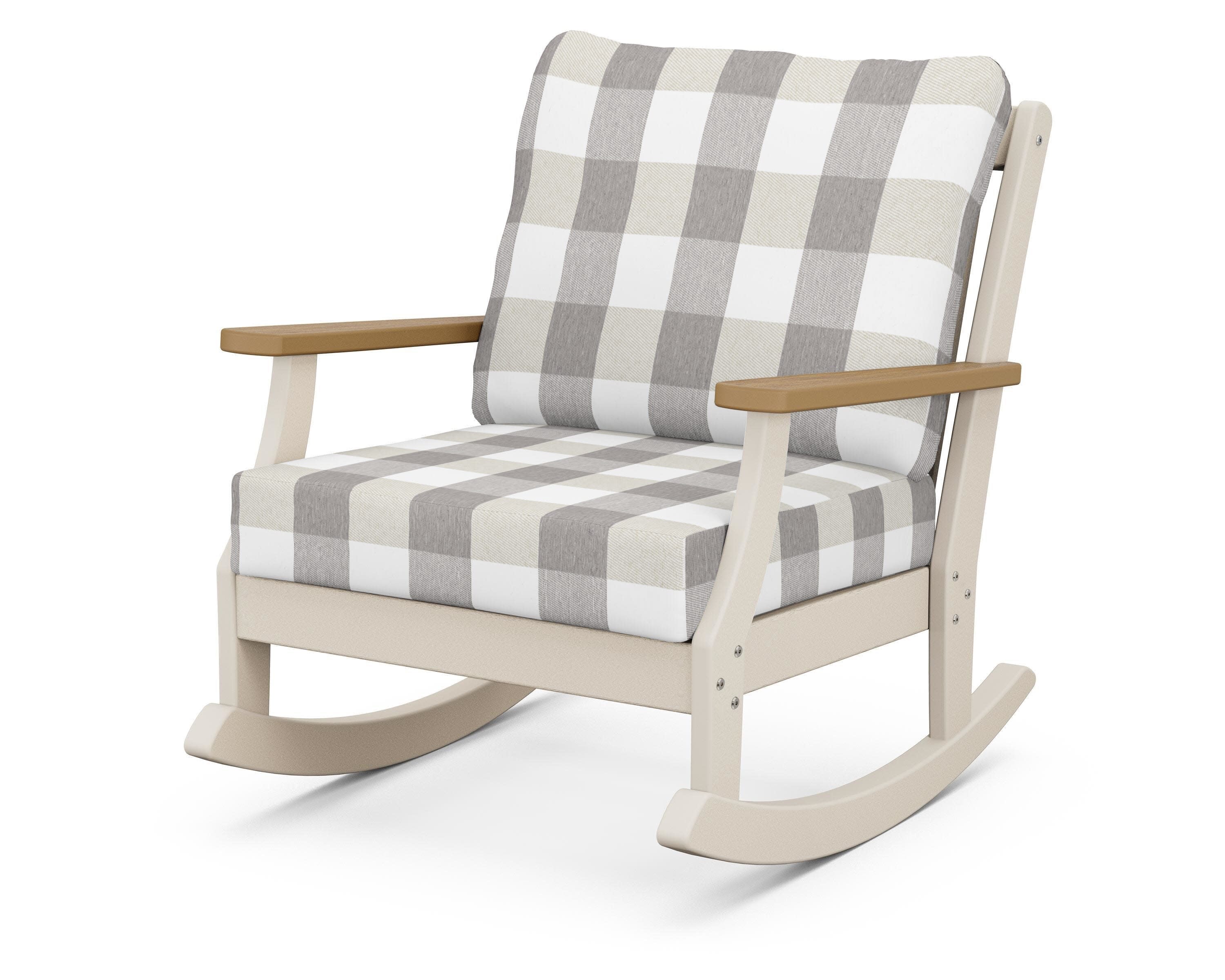 Braxton Deep Seating Rocking Chair in Sand / Natural / Buffalo Plaid Grey Mist