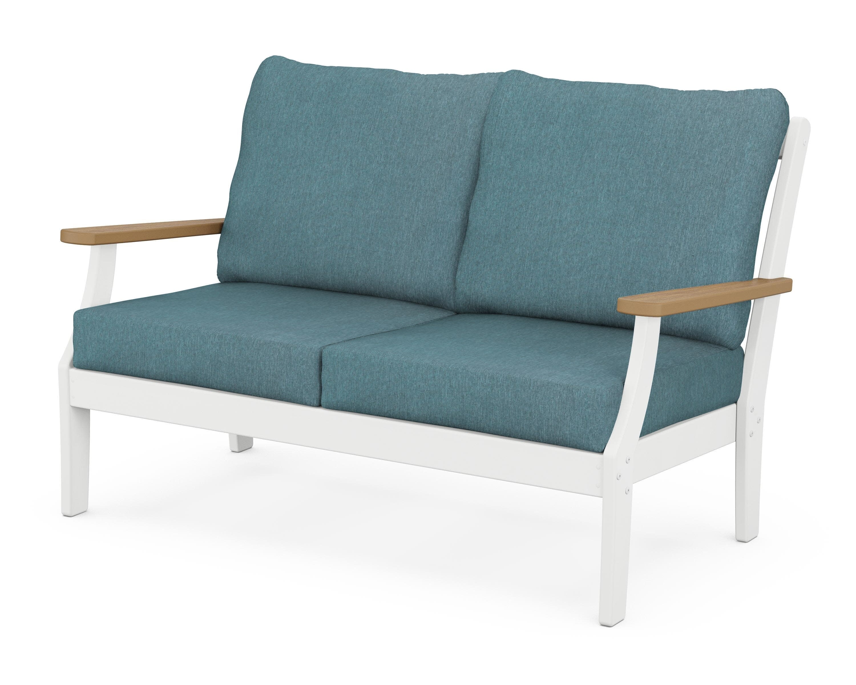 Braxton Deep Seating Loveseat in White / Natural / Ocean Teal