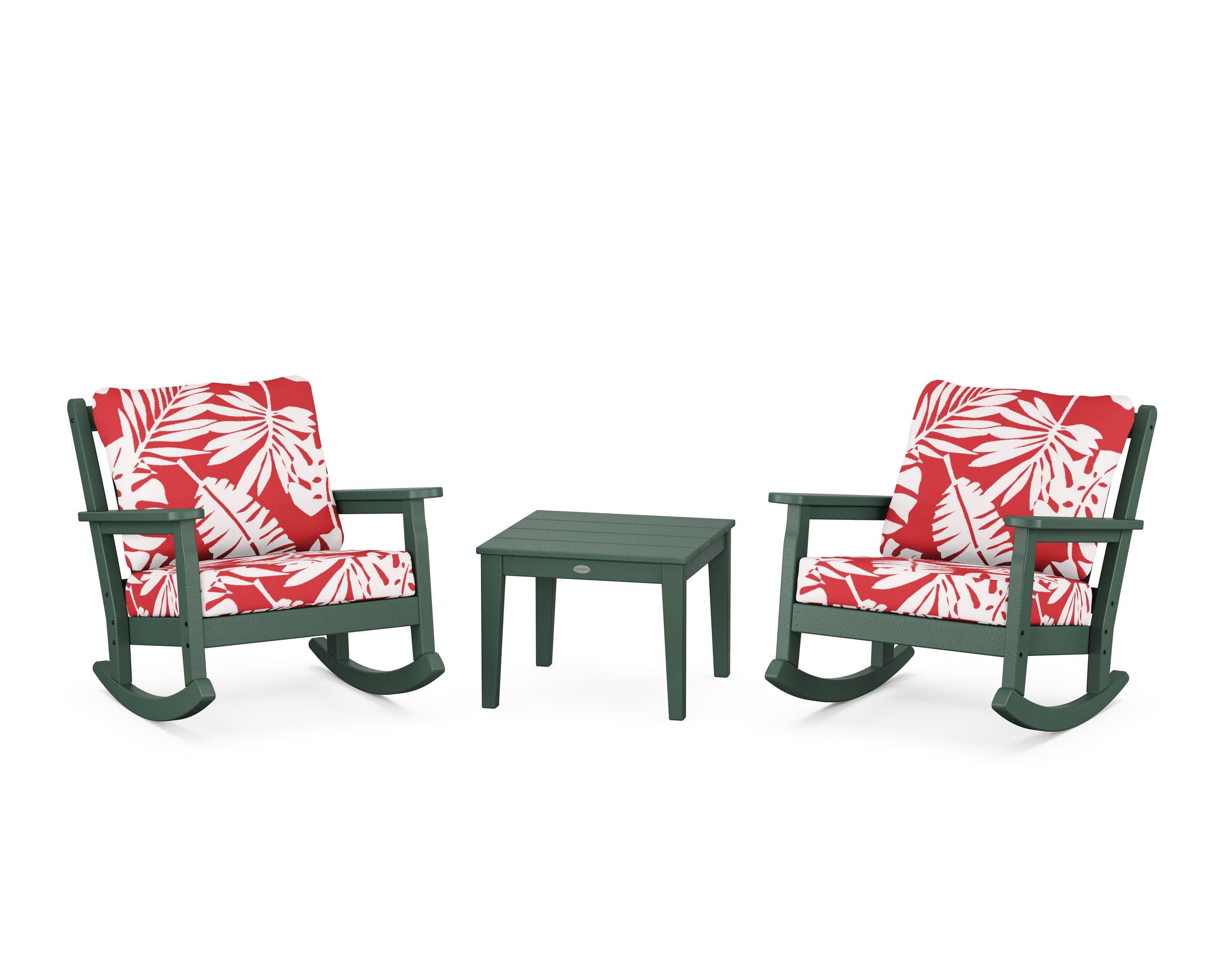 Chippendale 3-Piece Deep Seating Rocker Set in Green / Leaf Crimson