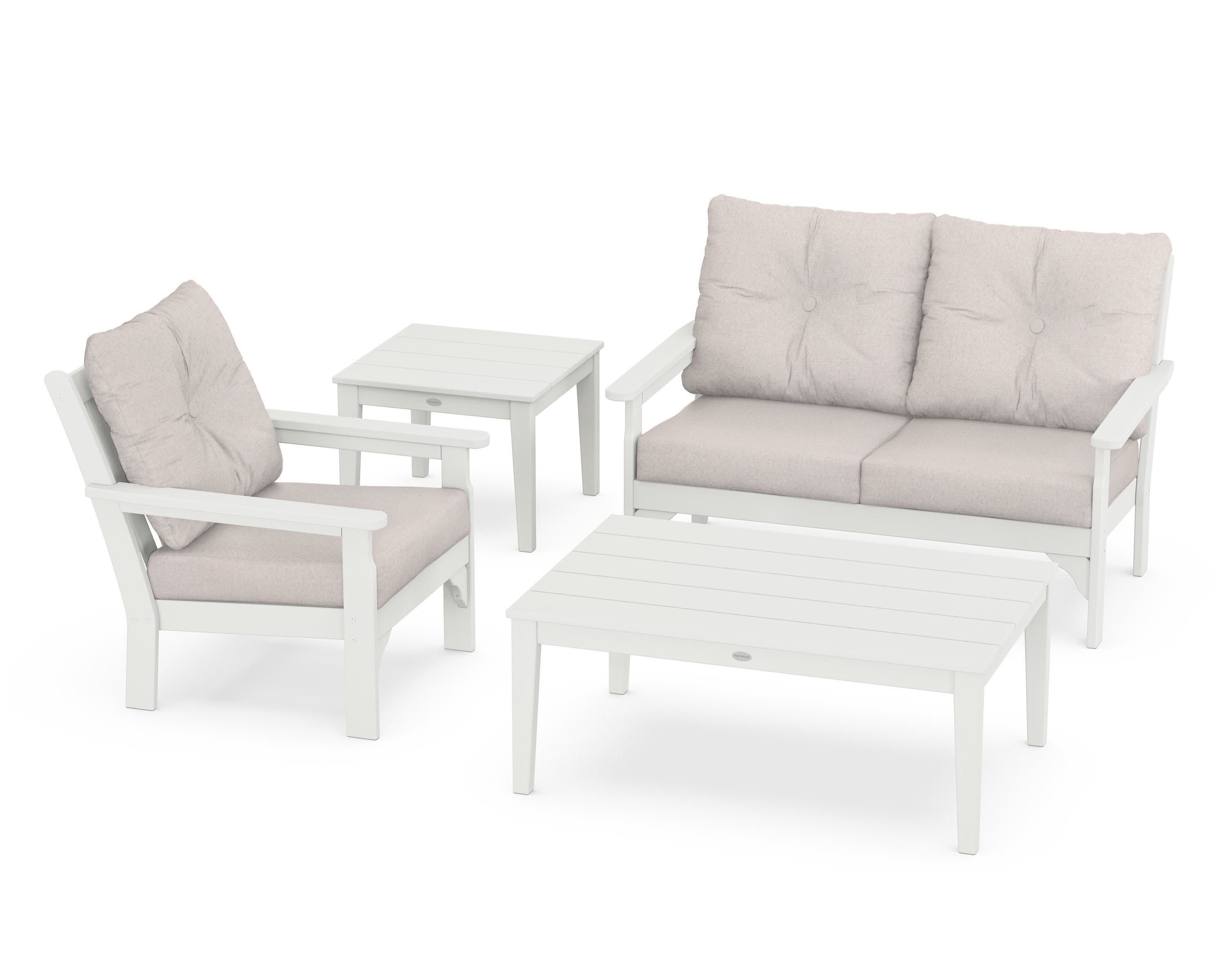 Vineyard 4-Piece Deep Seating Set in Vintage White / Dune Burlap