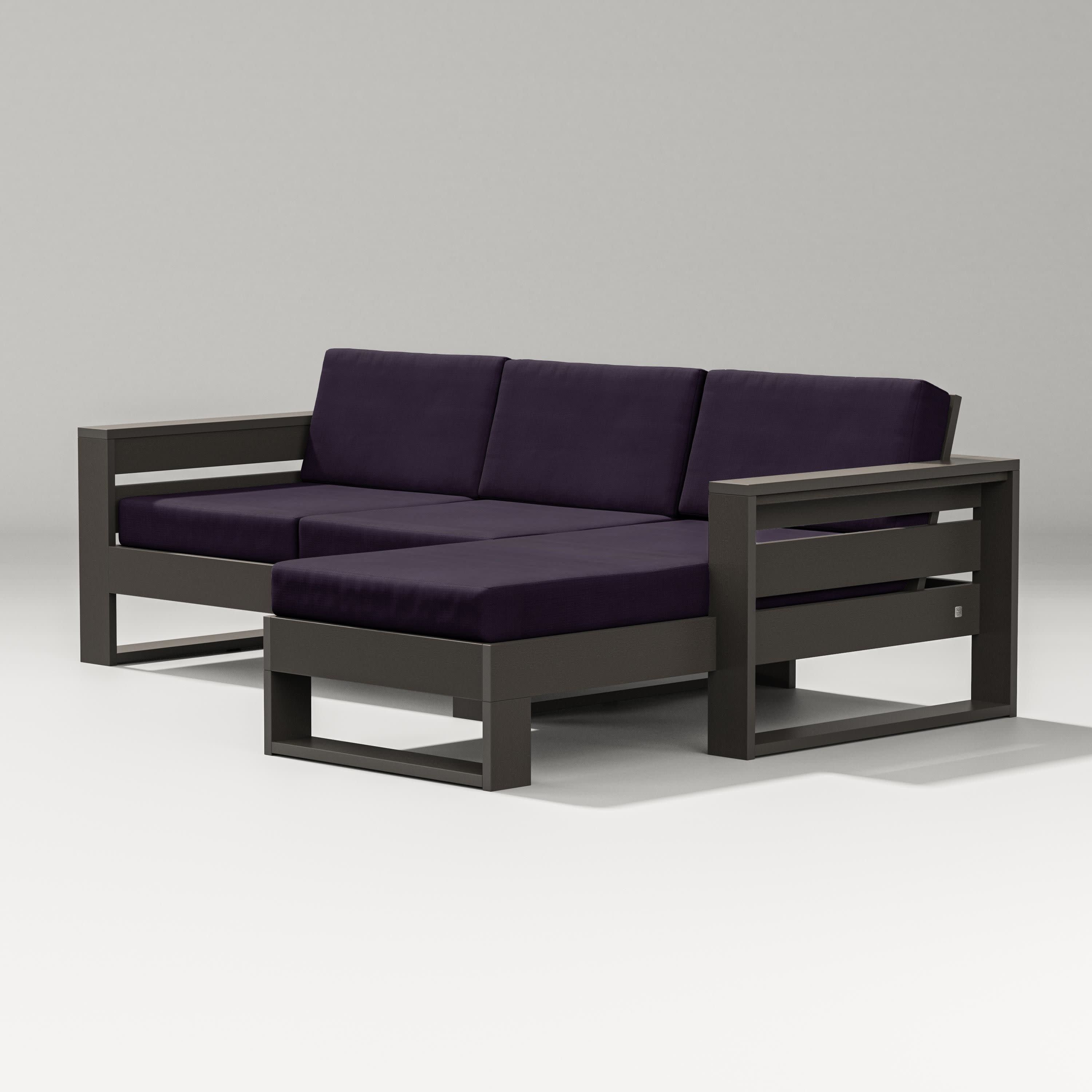 Latitude Right Chaise Sectional in Vintage Coffee / Navy Linen