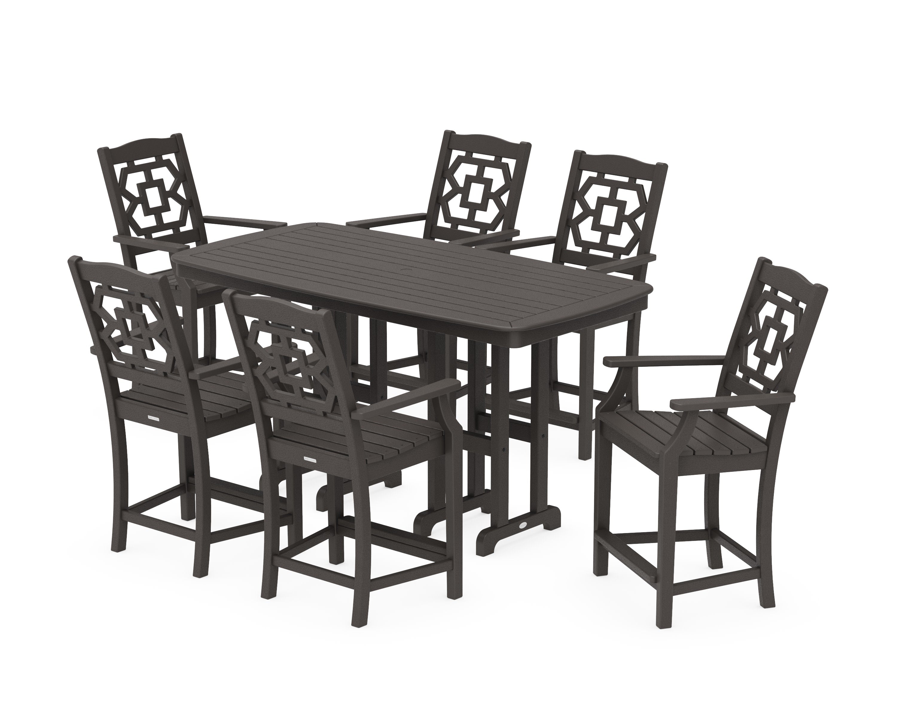 Chinoiserie Arm Chair 7-Piece Counter Set in Vintage Coffee