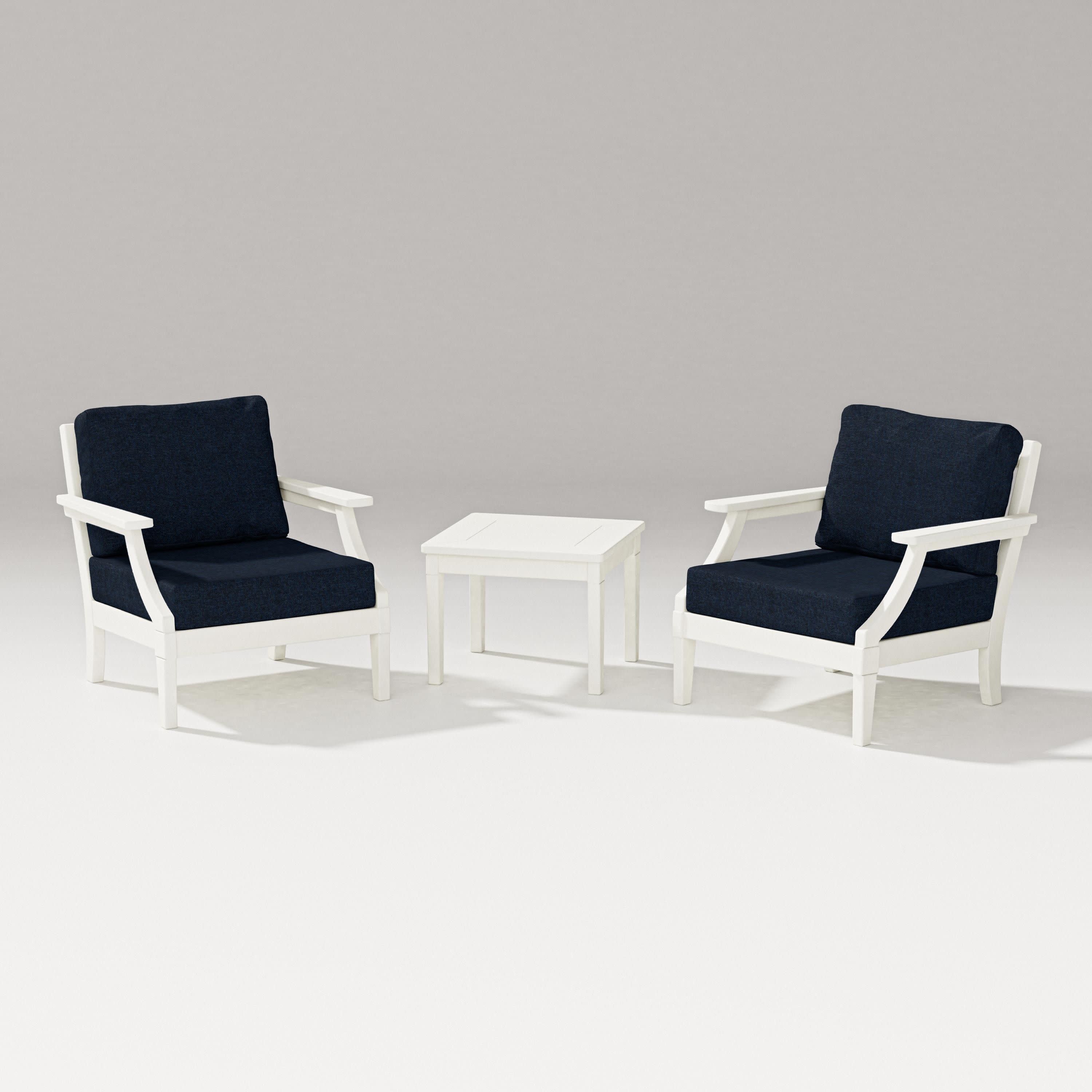Estate 3-Piece Lounge Chair Set in Vintage White / Marine Indigo